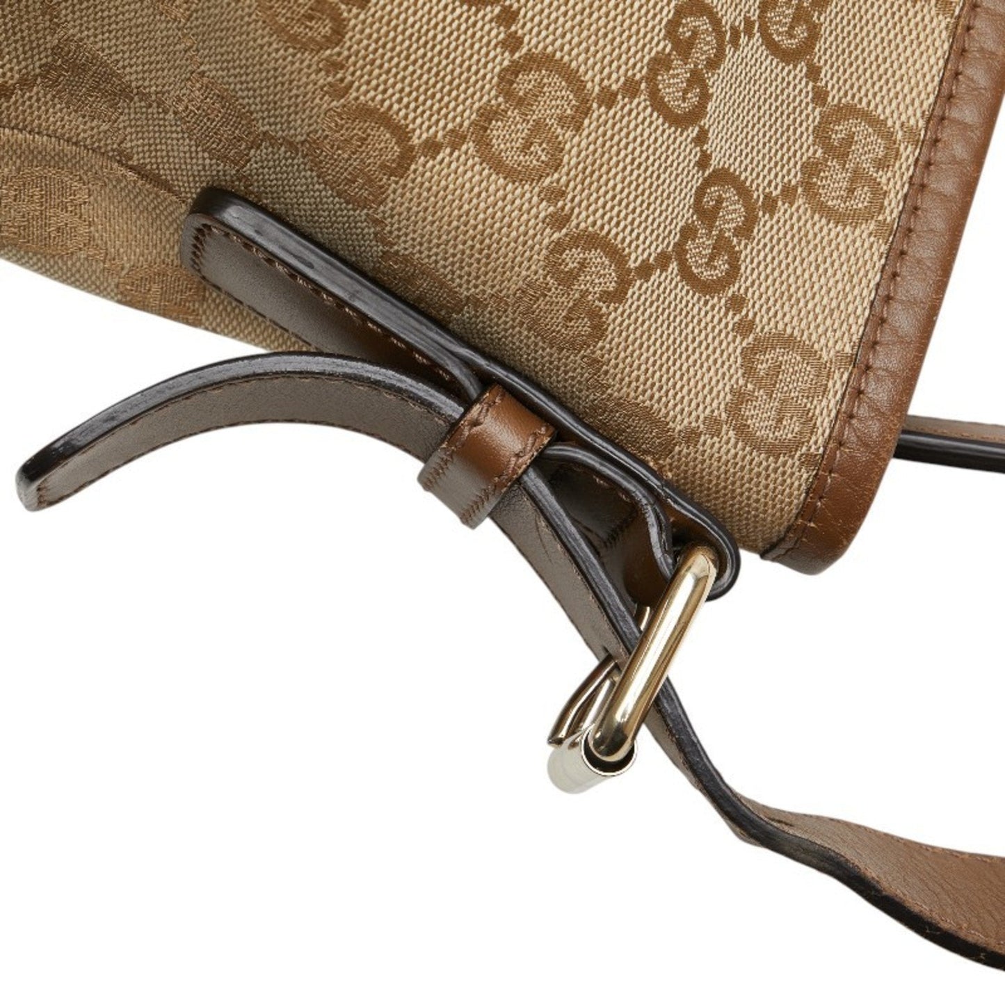 Gucci Beige Brown Canvas Leather Shoulder Bag ( )