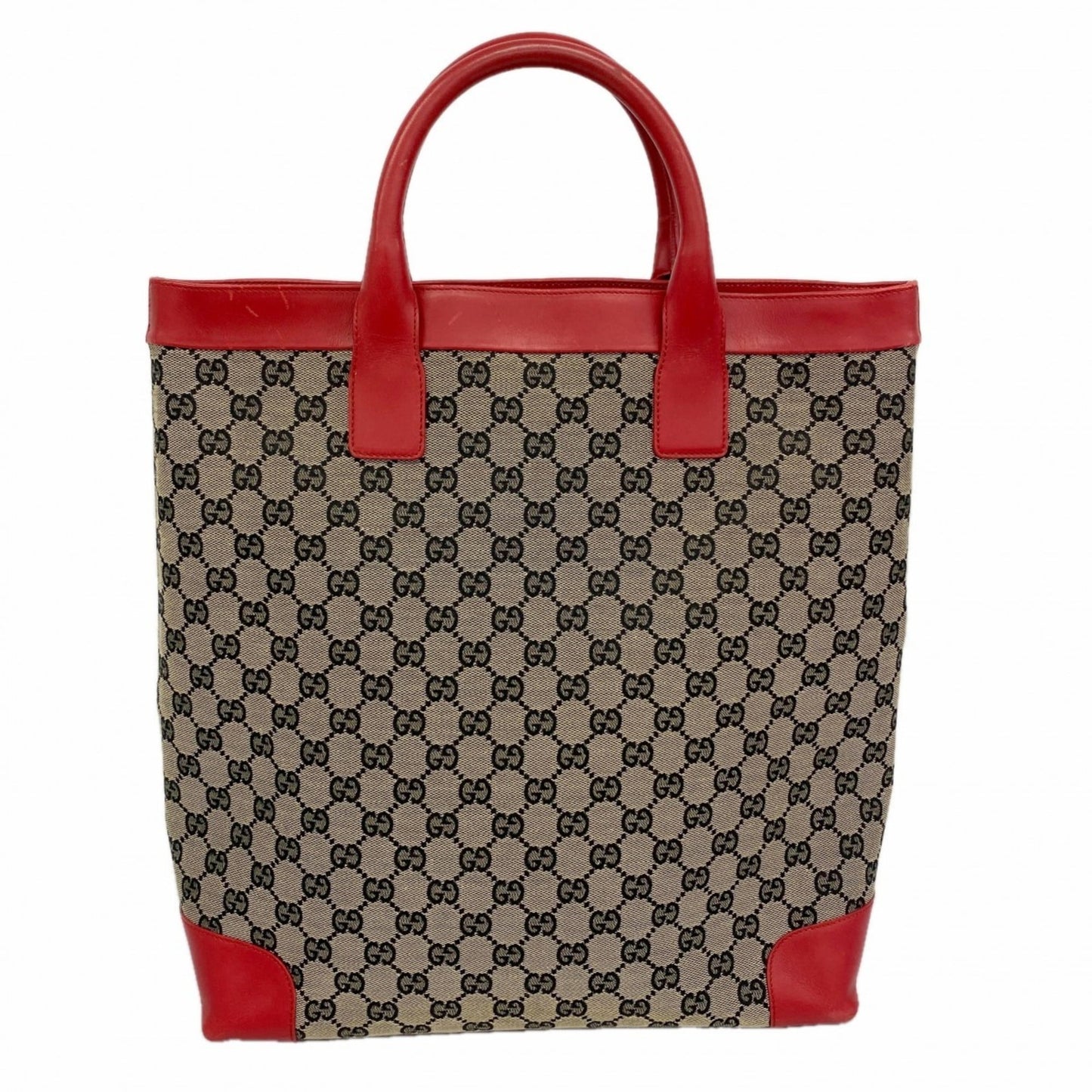 Gucci Beige Black Red Color Canvas Tote Bag ( )