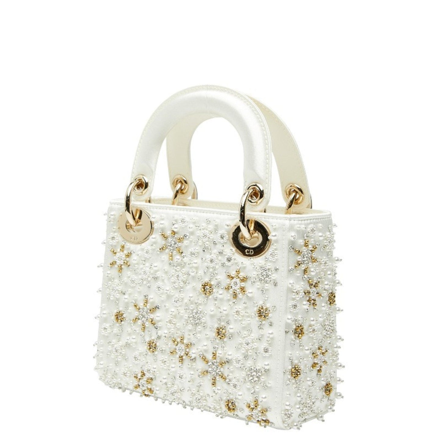 Christian Dior Lady Dior White Silk Handbag Shoulder Bag ()