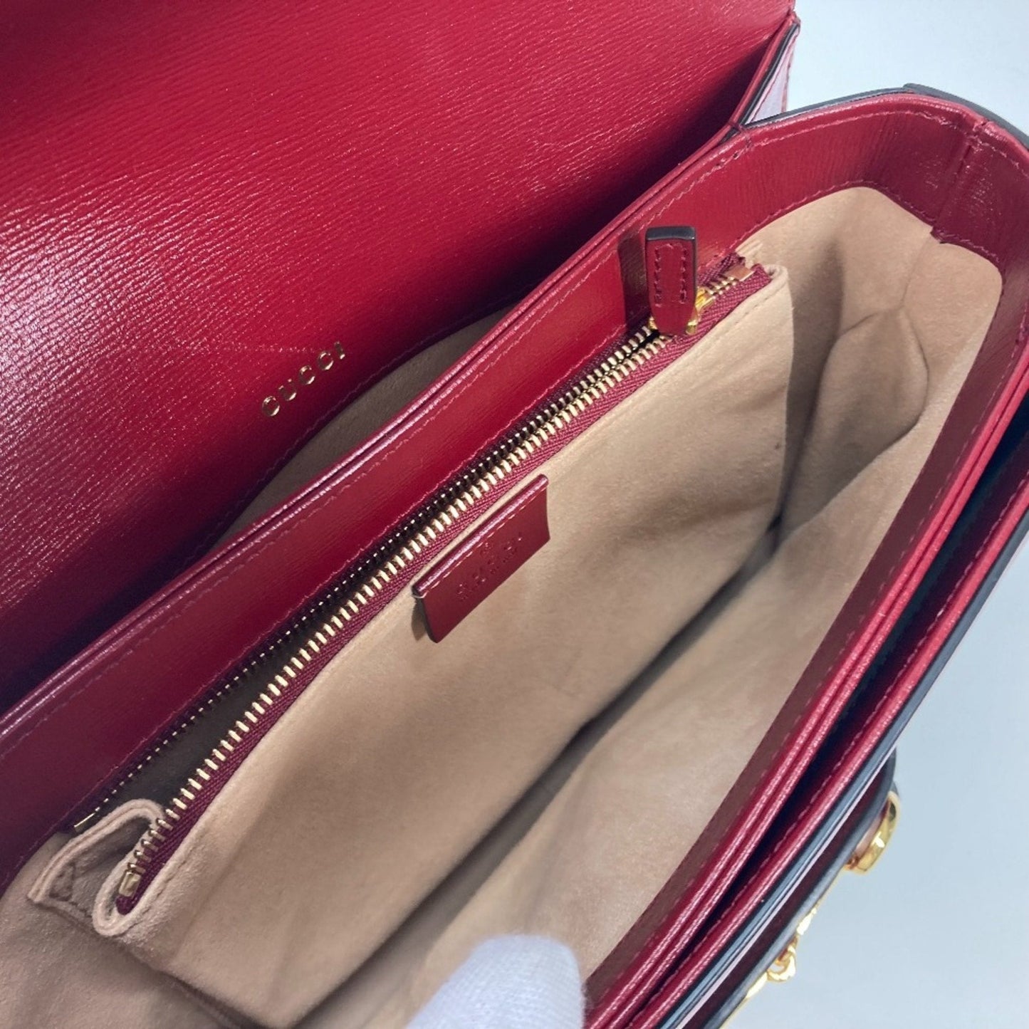 Gucci Beige Red Color Gg Supreme Leather Shoulder Bag ( )