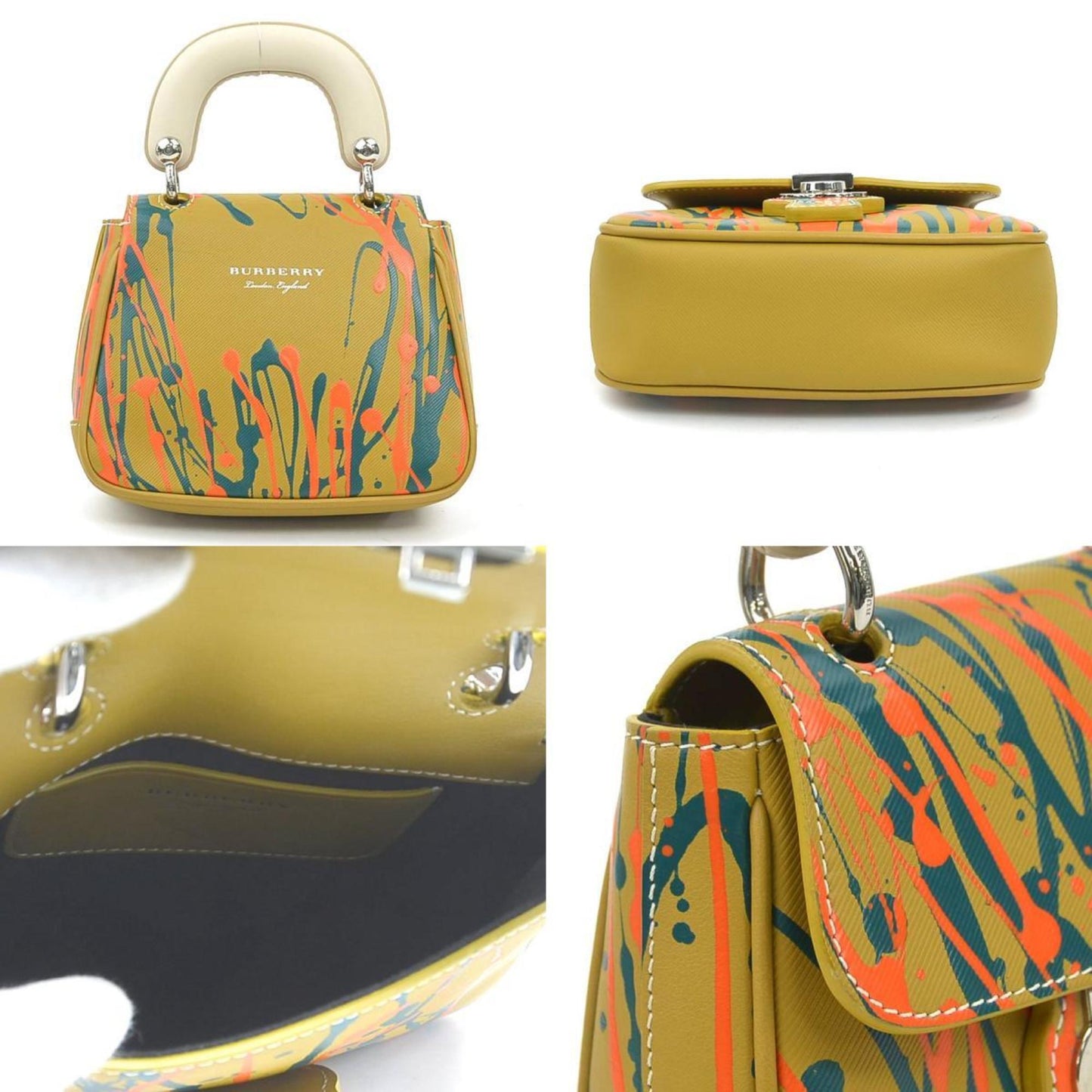 Burberry Beige Brown Green Orange Leather Handbag Shoulder Bag ( )