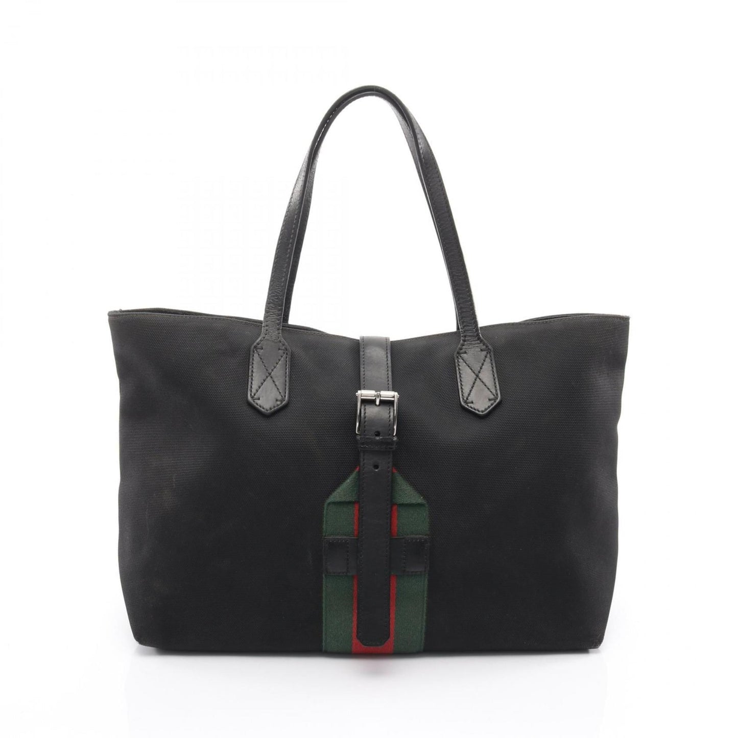 Gucci Black Green Red Color Canvas Leather Tote Bag ( )