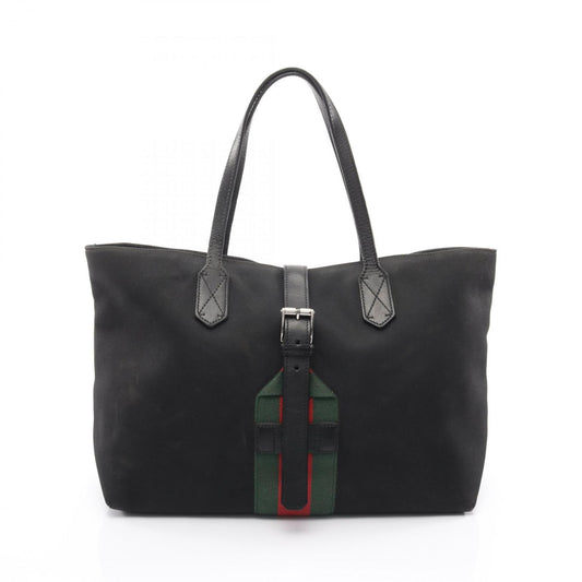 Gucci Black Green Red Color Canvas Leather Tote Bag ( )