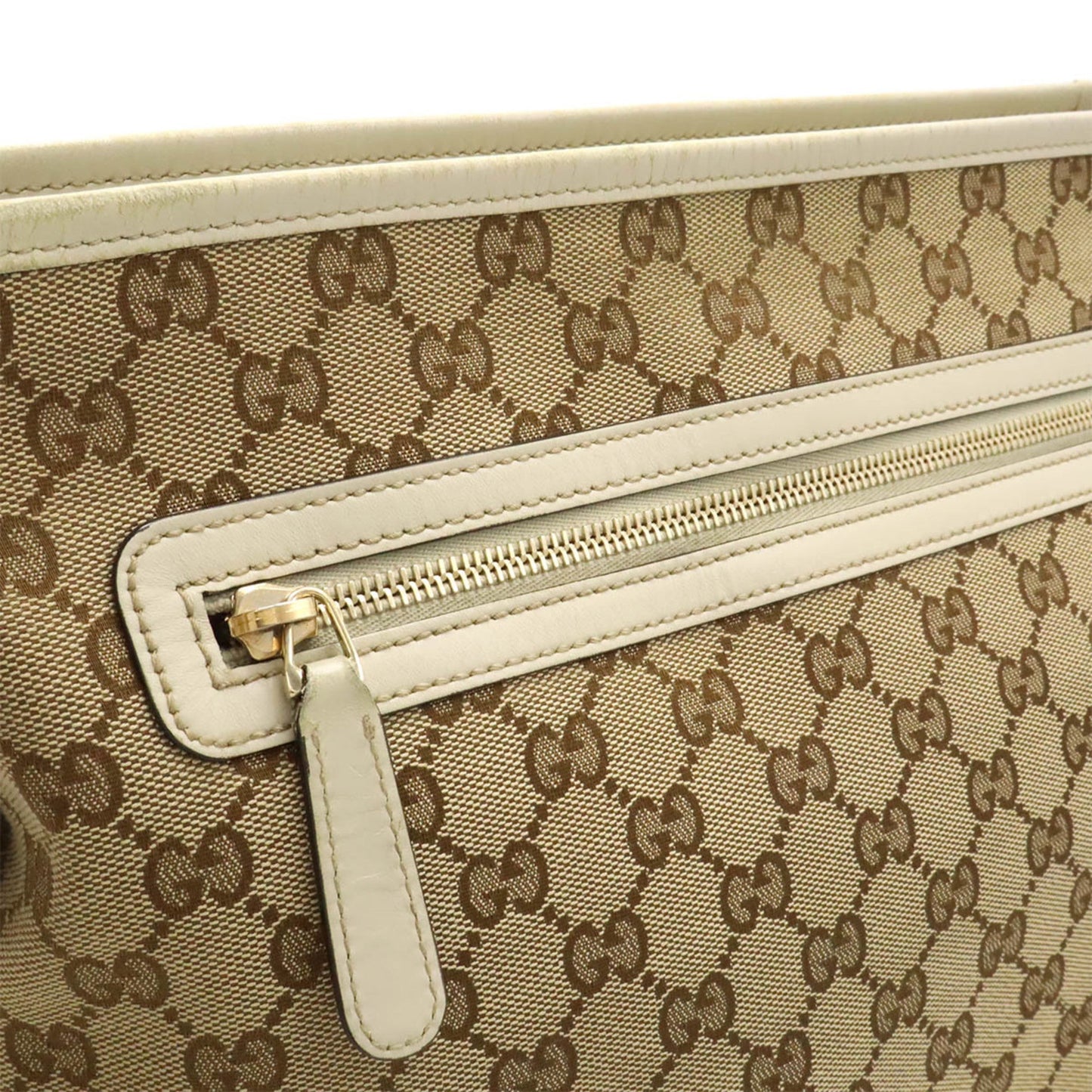 Gucci Beige Khaki White Gg Canvas Leather Shoulder Bag ( )