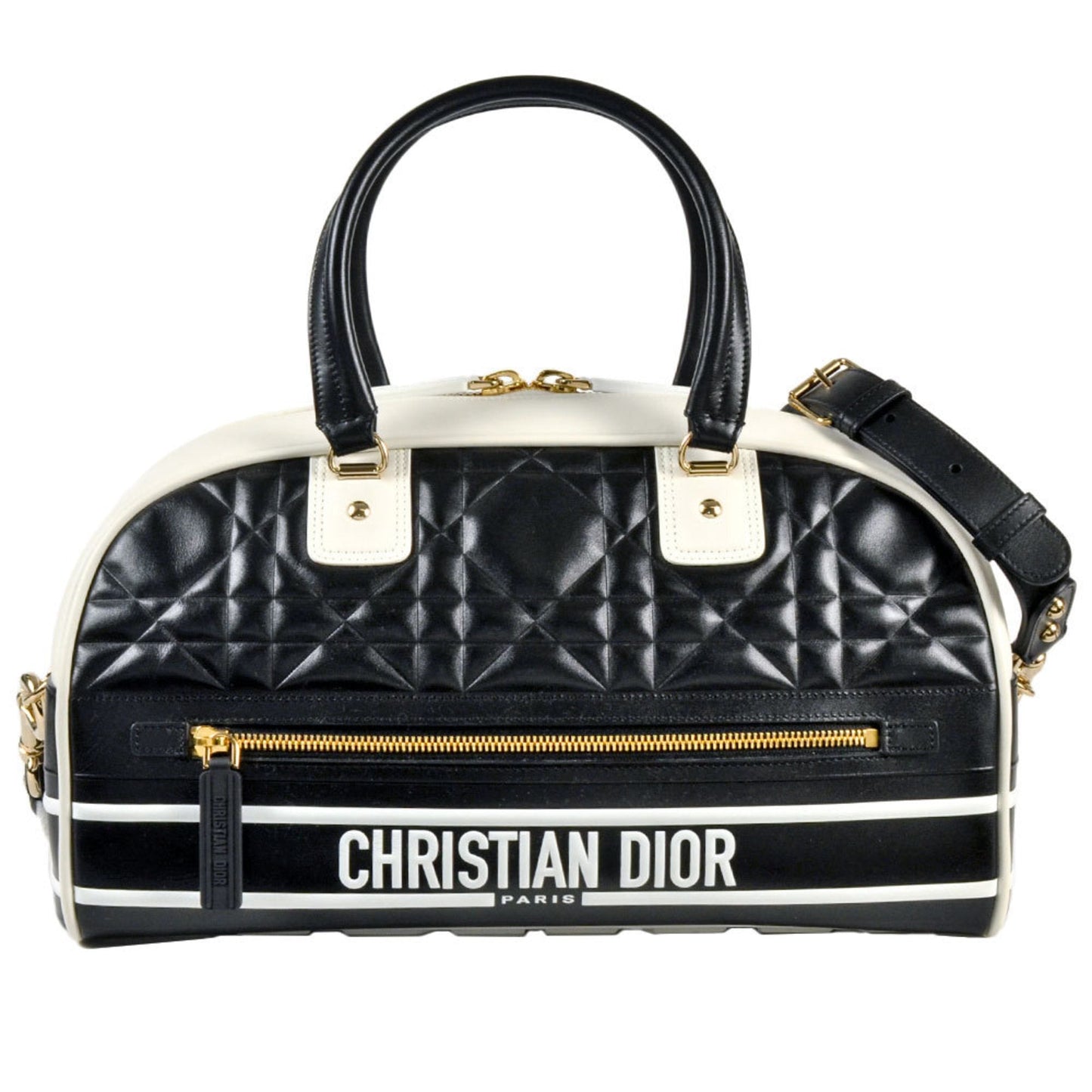 Christian Dior Black White Leather Handbag ()