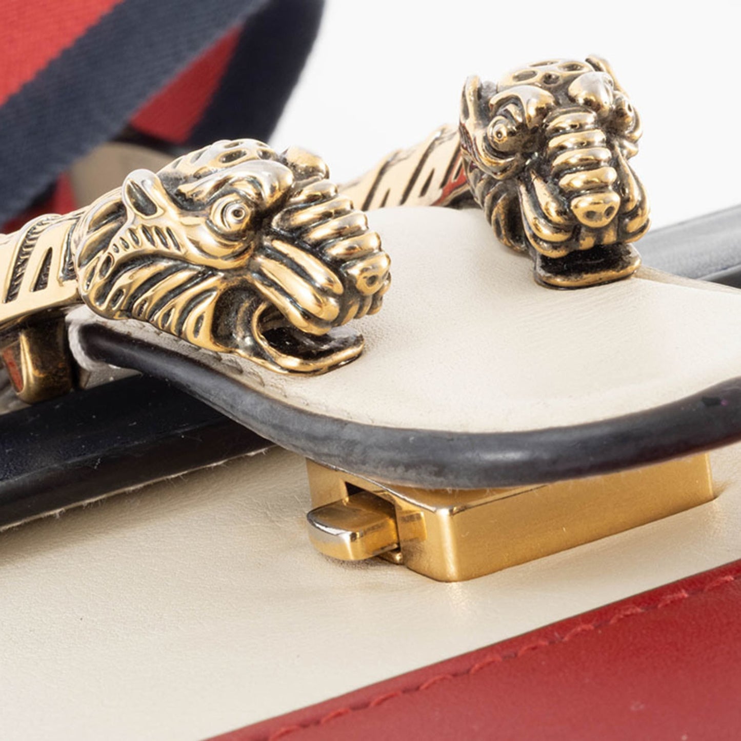 Gucci Ivory Navy Red Color Bamboo Leather Shoulder Bag ( )
