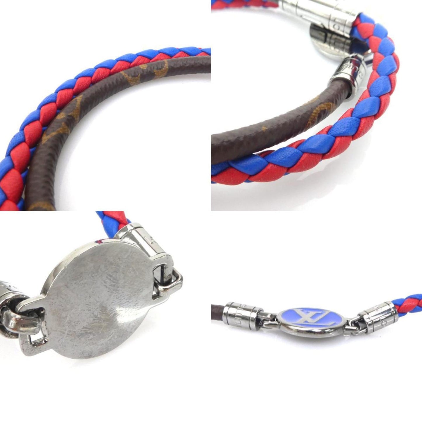 LOUIS VUITTON Bracelet Multi XS Monogram Leather Brown x Blue Red M8004