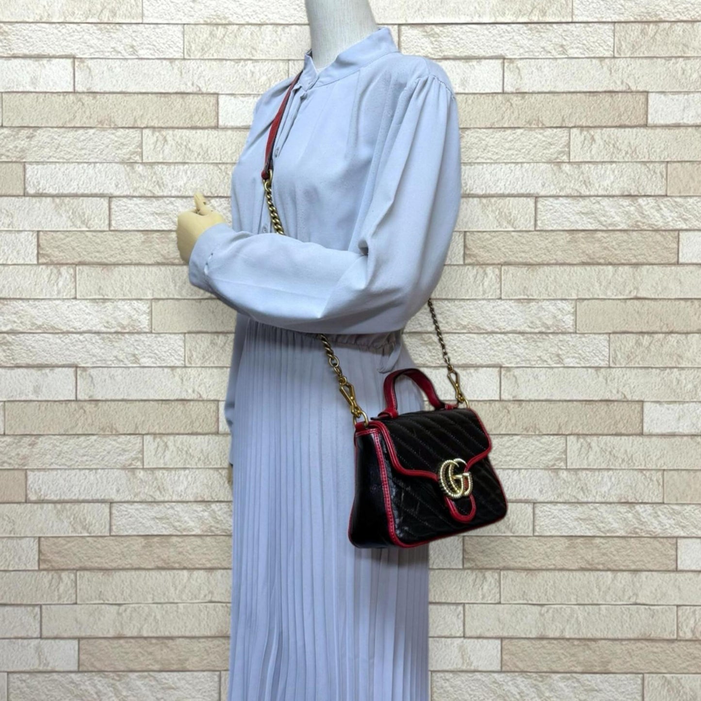 Gucci Gg Marmont Black Red Color Leather Shoulder Bag ( )
