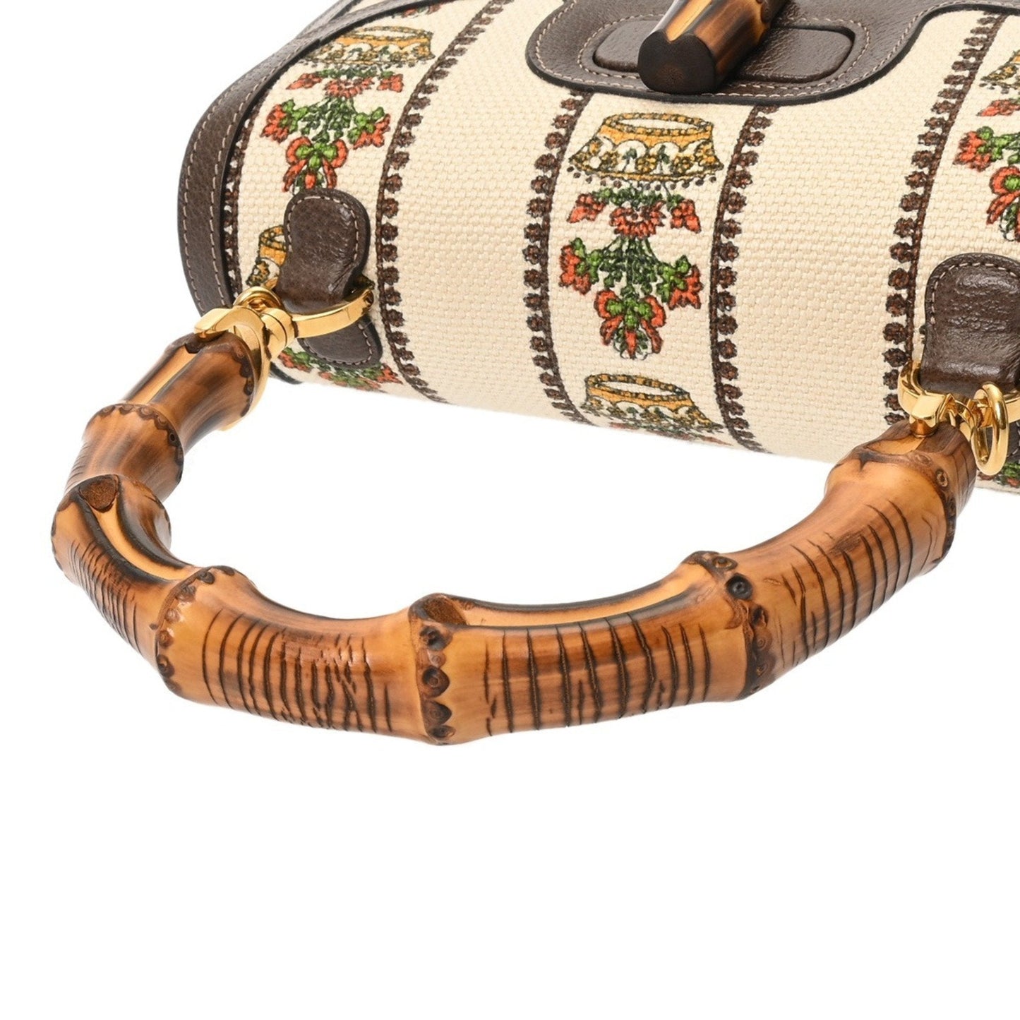 Gucci Beige Green Canvas Leather Handbag ( )