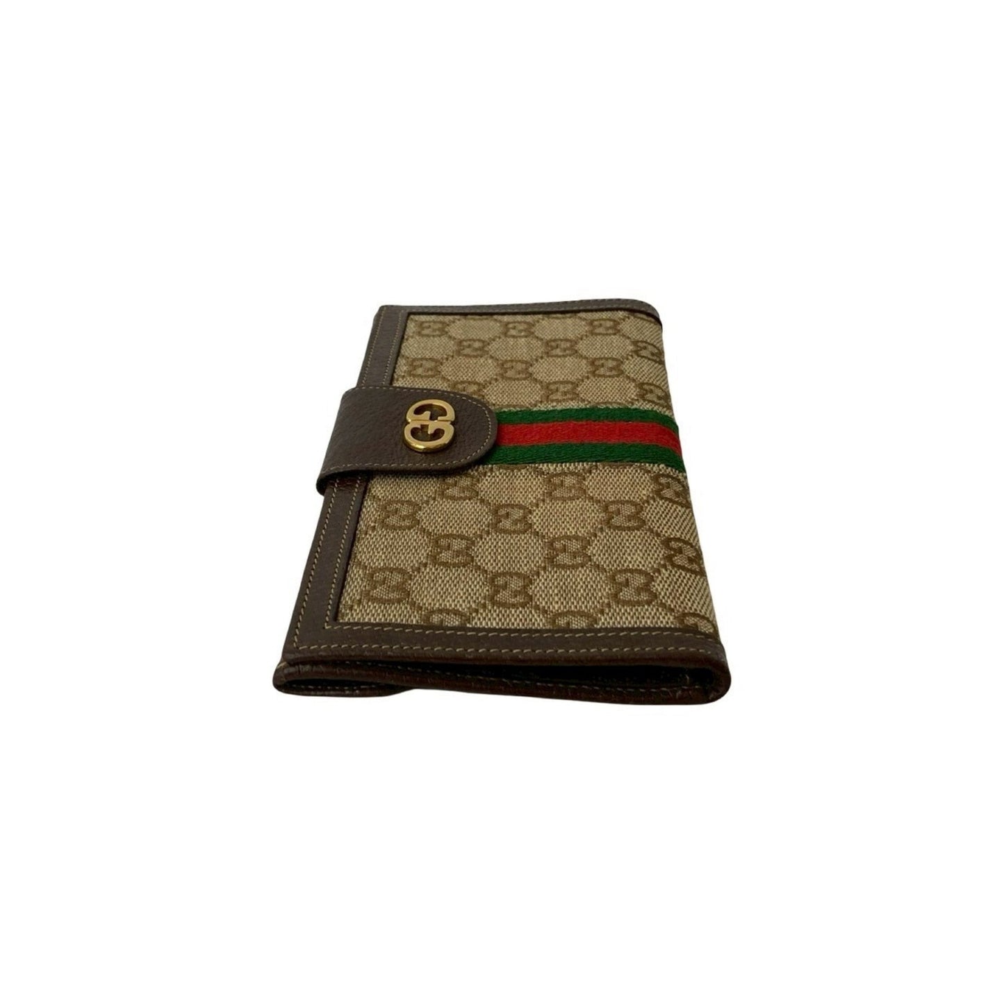 Gucci Brown Green Red Color Leather Canvas Long Wallet (Bi-Fold) ( )