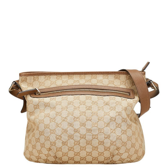 Gucci Beige Brown Canvas Leather Shoulder Bag ( )
