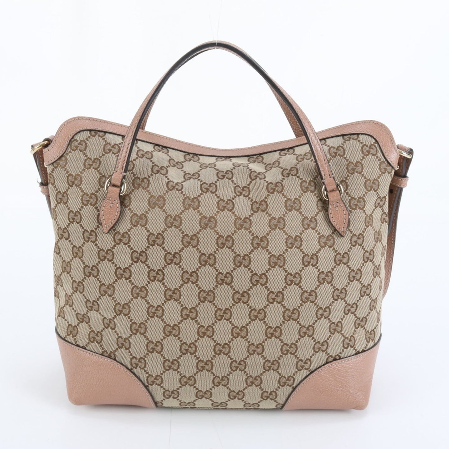 Gucci Pink Beige Leather Canvas Tote Bag ( )