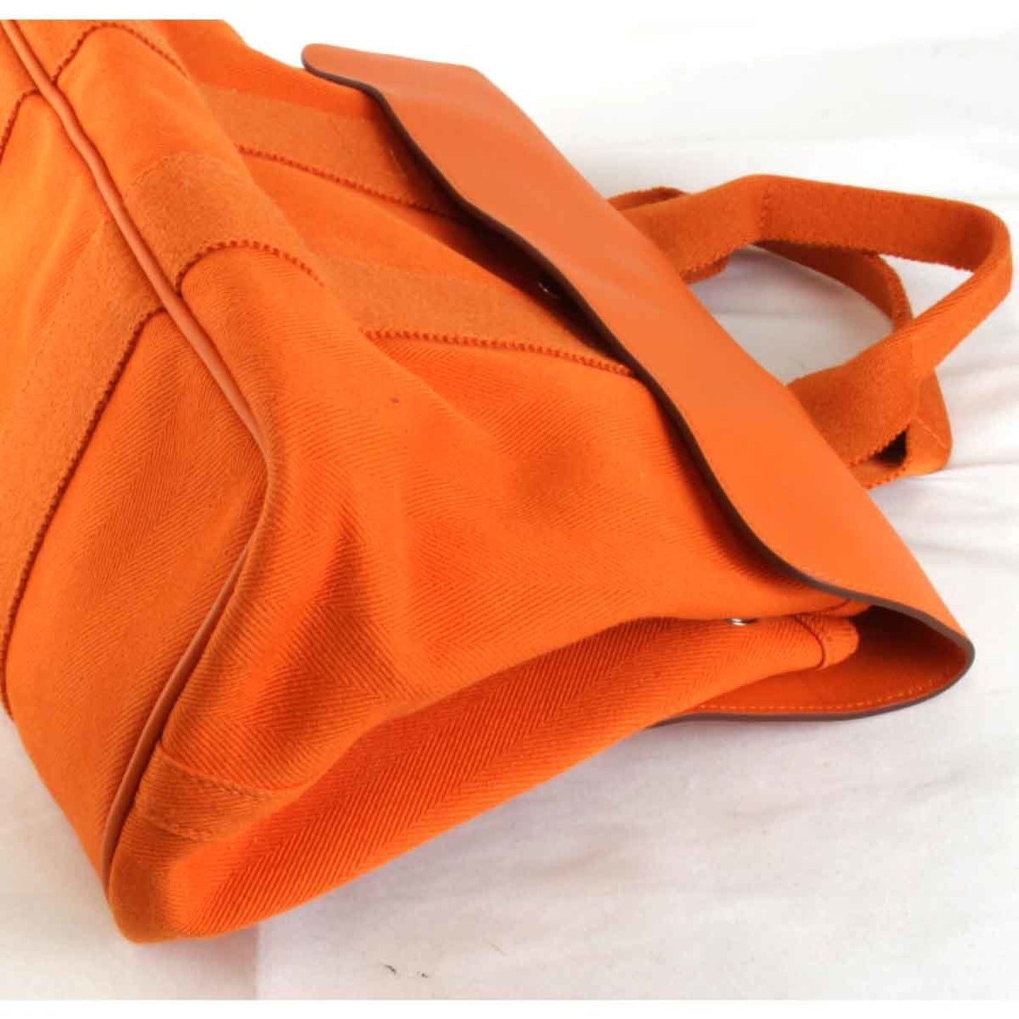 Hermes Orange Leather Canvas Handbag ( )
