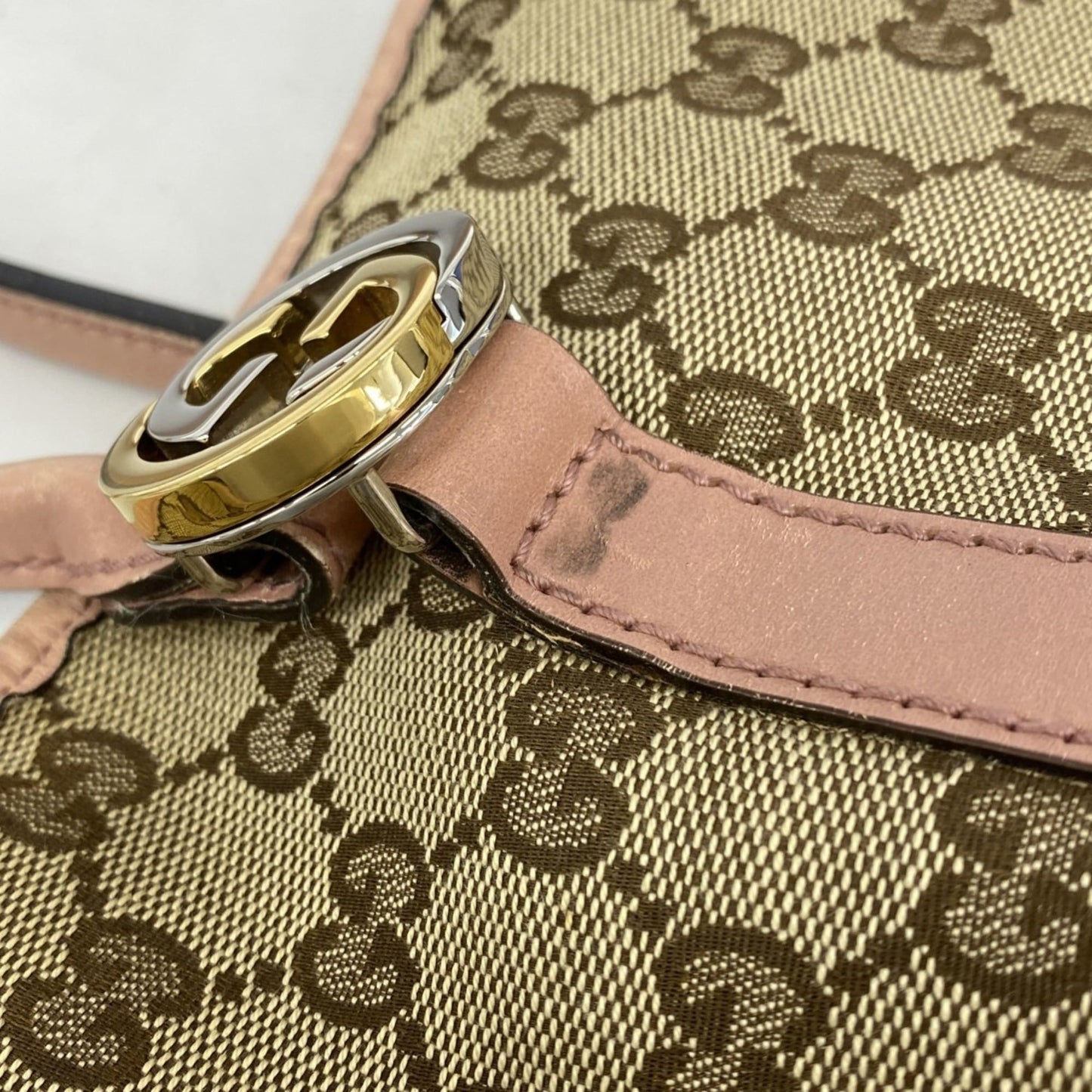 Gucci Beige Pink Canvas Tote Bag ( )