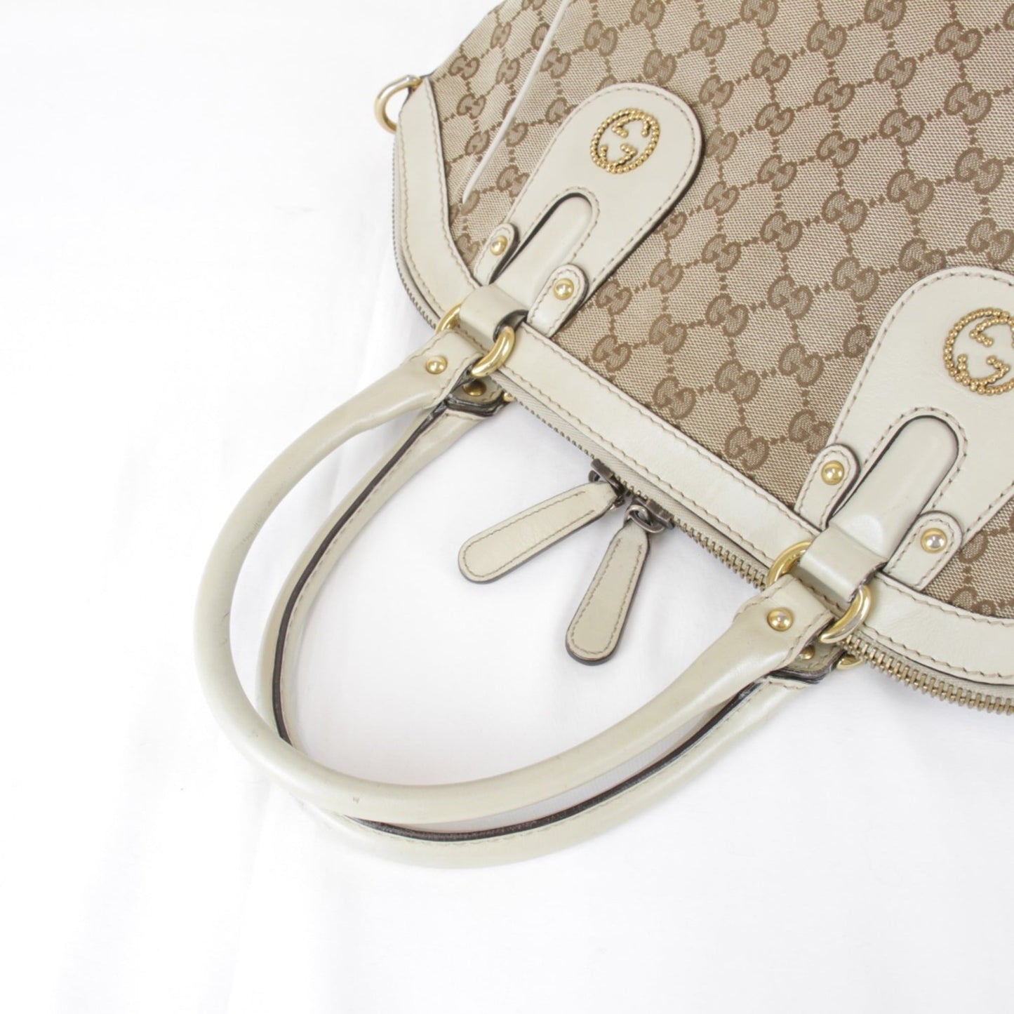 Gucci Gg Canvas Beige Gg Canvas Leather Handbag ( )