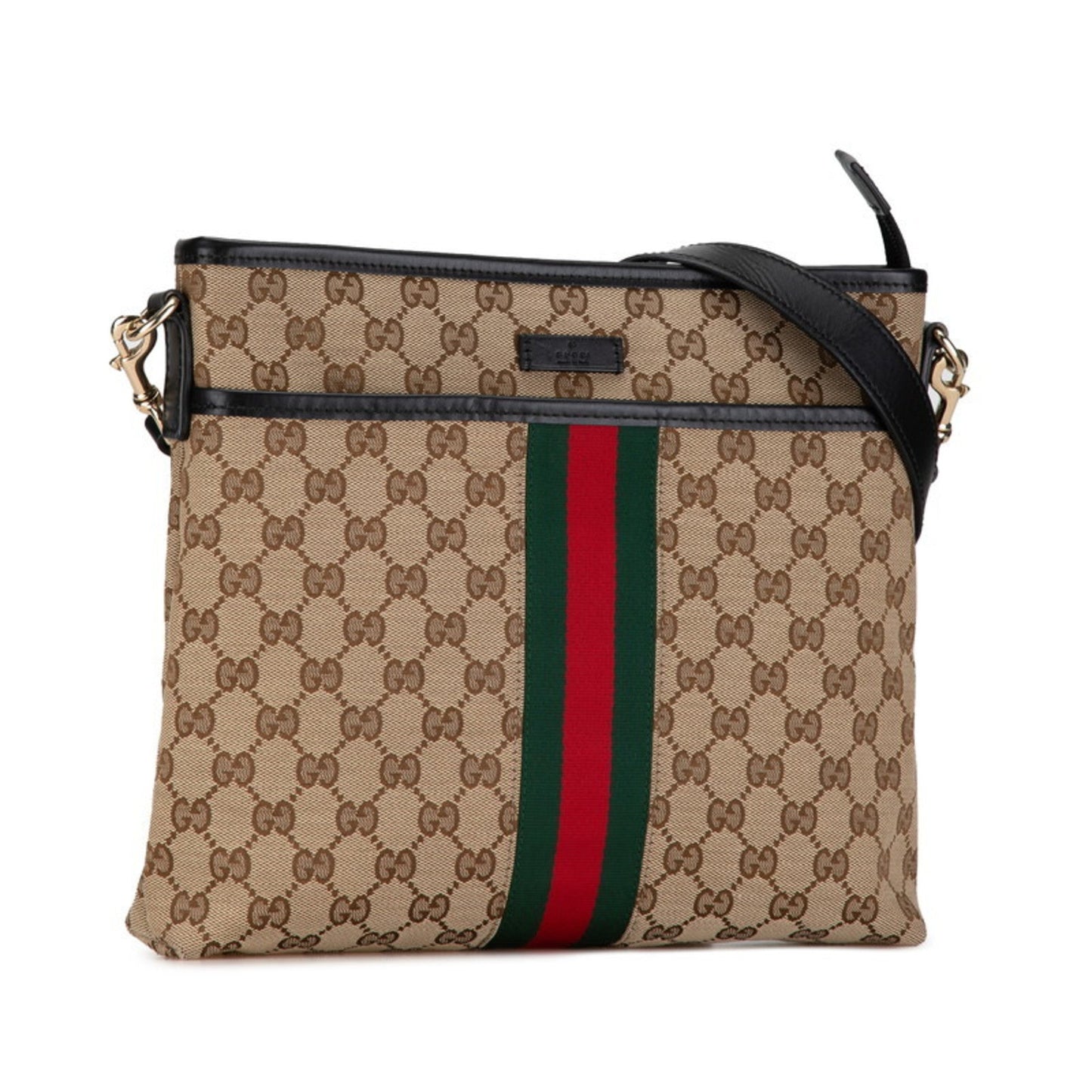 Gucci Beige Black Canvas Leather Shoulder Bag ( )