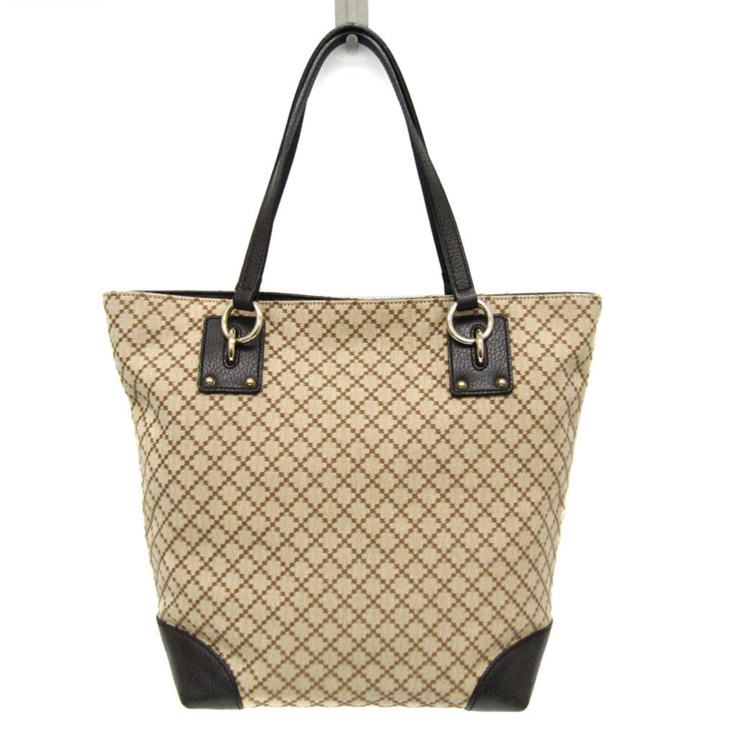 Gucci Diamante Beige Brown Canvas Leather Tote Bag ( )
