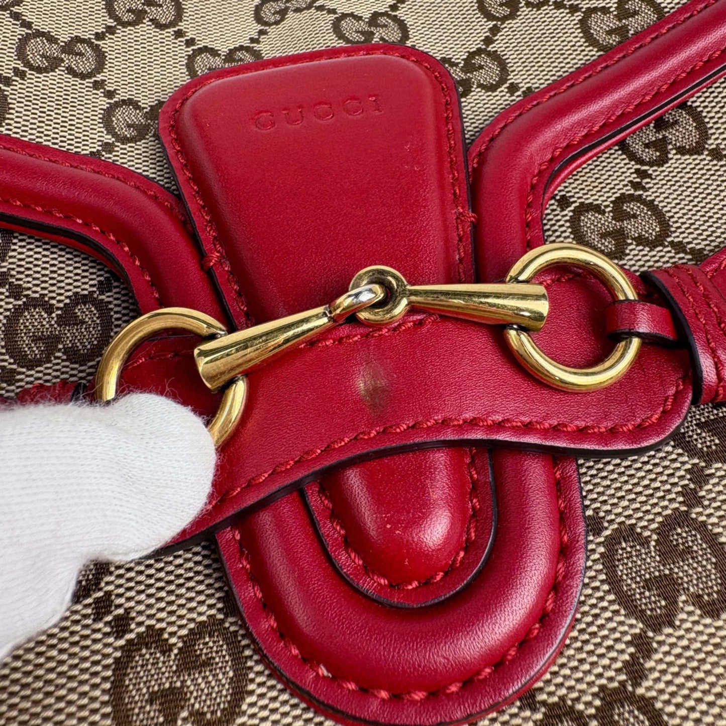 Gucci Red Brown Gg Canvas Leather Shoulder Bag ( )