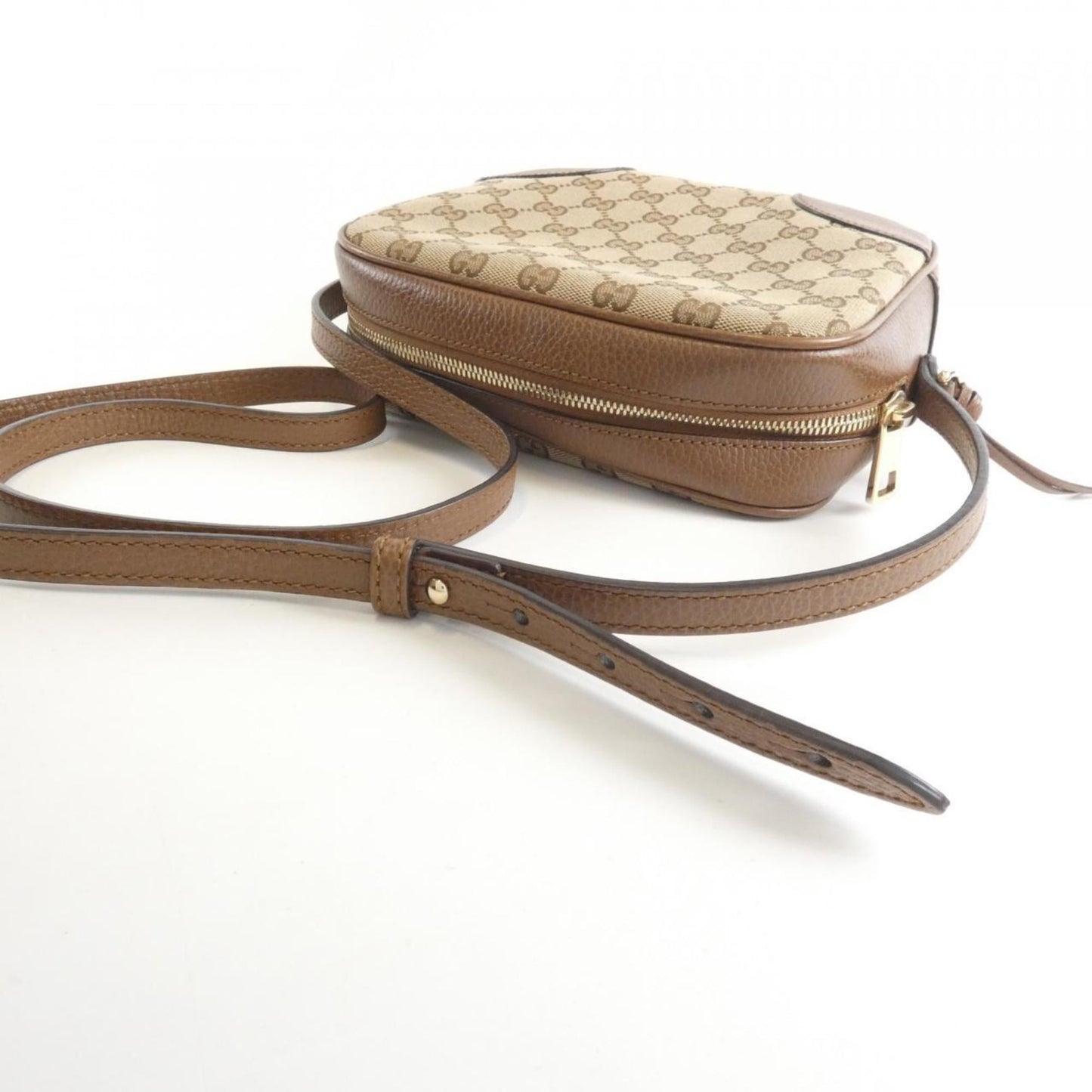 Gucci Beige Brown Gg Canvas Leather Shoulder Bag ( )