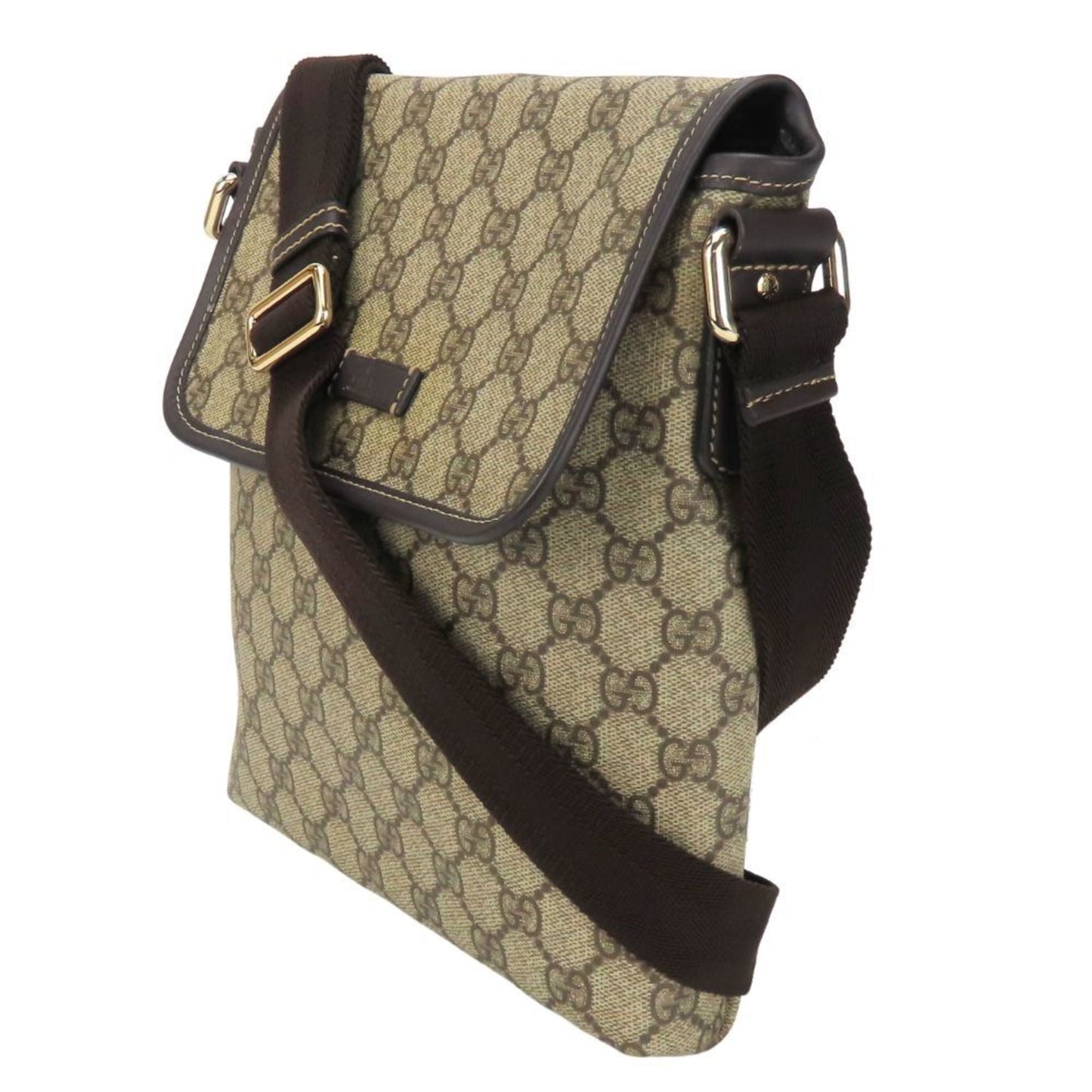 Gucci Beige Dark Brown Gg Supreme Leather Shoulder Bag ( )