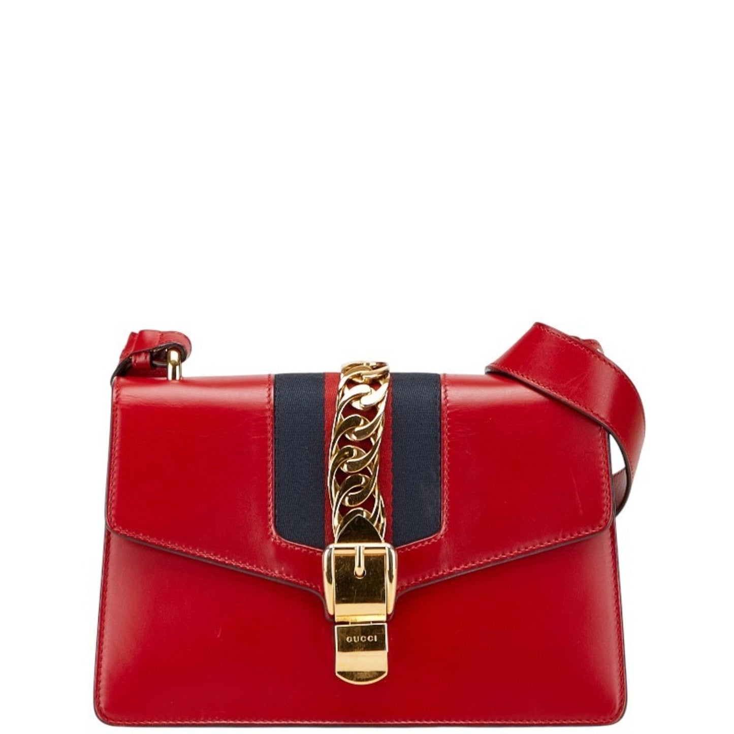 Gucci Navy Red Color Leather Shoulder Bag ( )