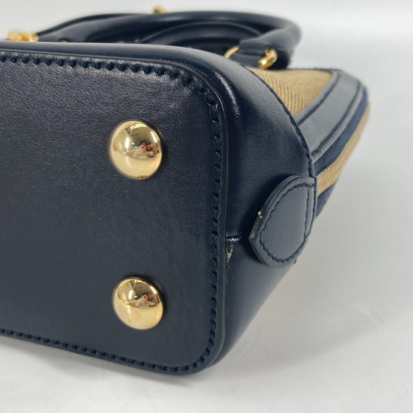 Gucci Beige Dark Navy Canvas Leather Handbag Shoulder Bag ( )
