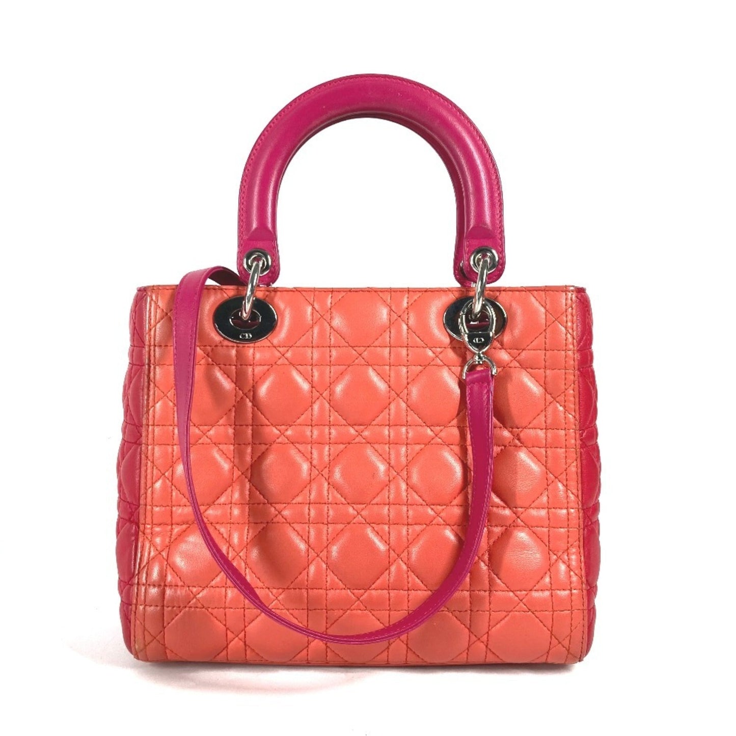 Christian Dior Lady Dior Orange Pink Red Color Leather Handbag Shoulder Bag Tote Bag ()