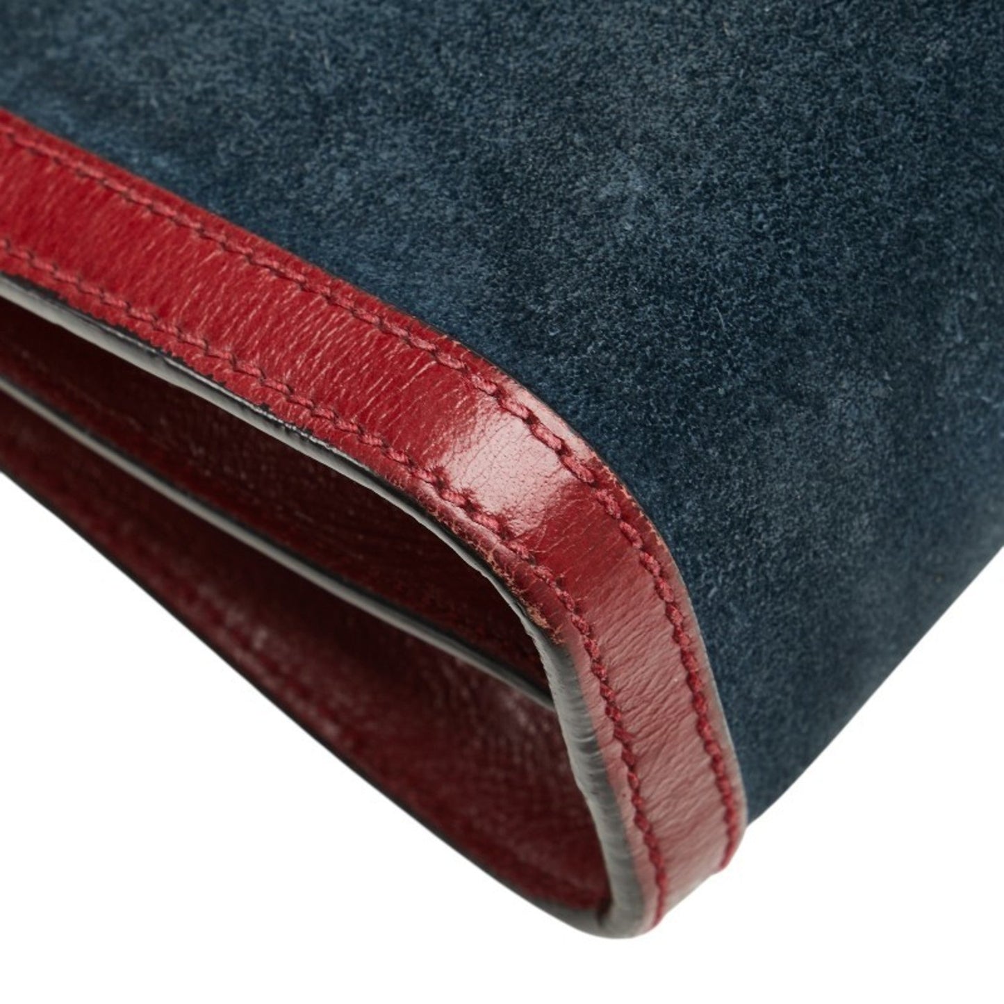 Gucci Navy Red Color Leather Suede Shoulder Bag ( )