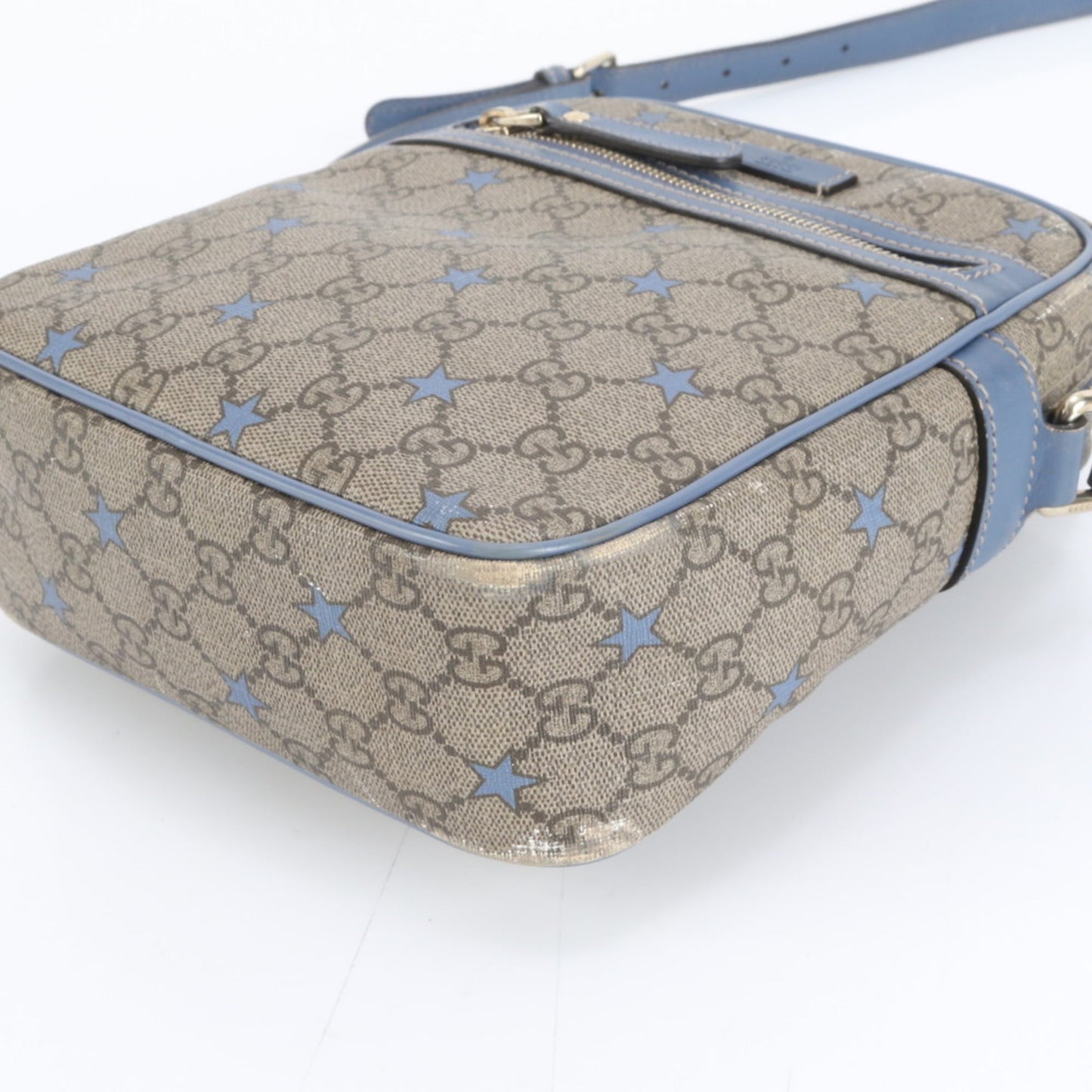 Gucci Blue Brown Leather Coated Canvas Shoulder Bag ( )