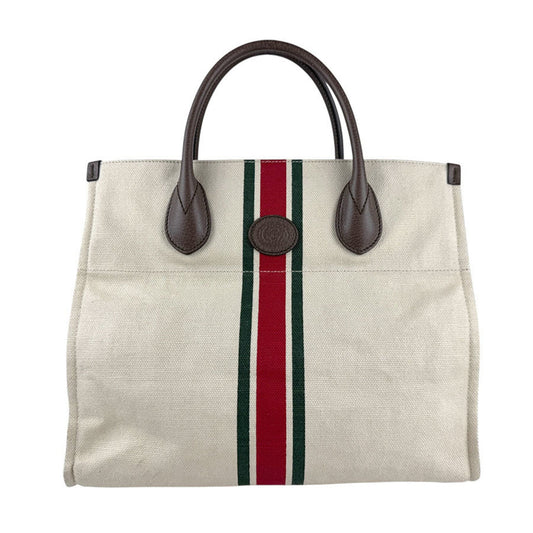 Gucci Brown Ivory Canvas Leather Handbag Shoulder Bag ( )