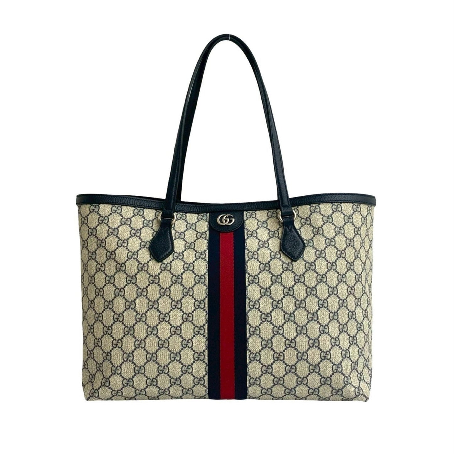 Gucci Navy Red Color Leather Pvc Handbag Shoulder Bag Tote Bag ( )