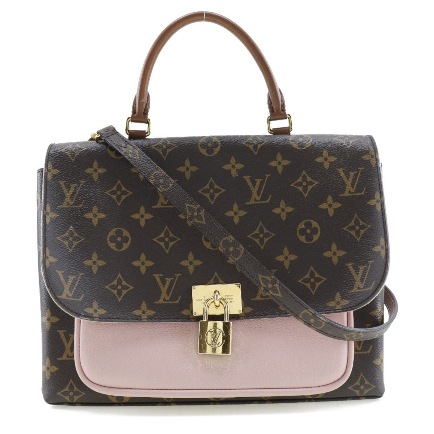 LOUIS VUITTON Marignan Handbag 2WAY Shoulder M43960 Monogram Canvas x Calf Rose Poodle Brown/Pink AR4128 Ladies
