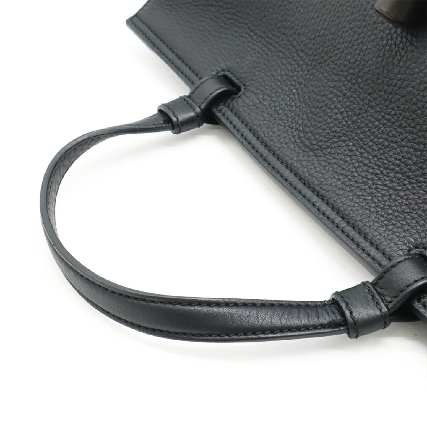Gucci Black Bamboo Leather Handbag Shoulder Bag ( )