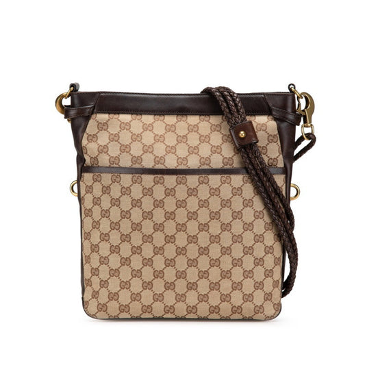 Gucci Beige Brown Canvas Leather Shoulder Bag ( )