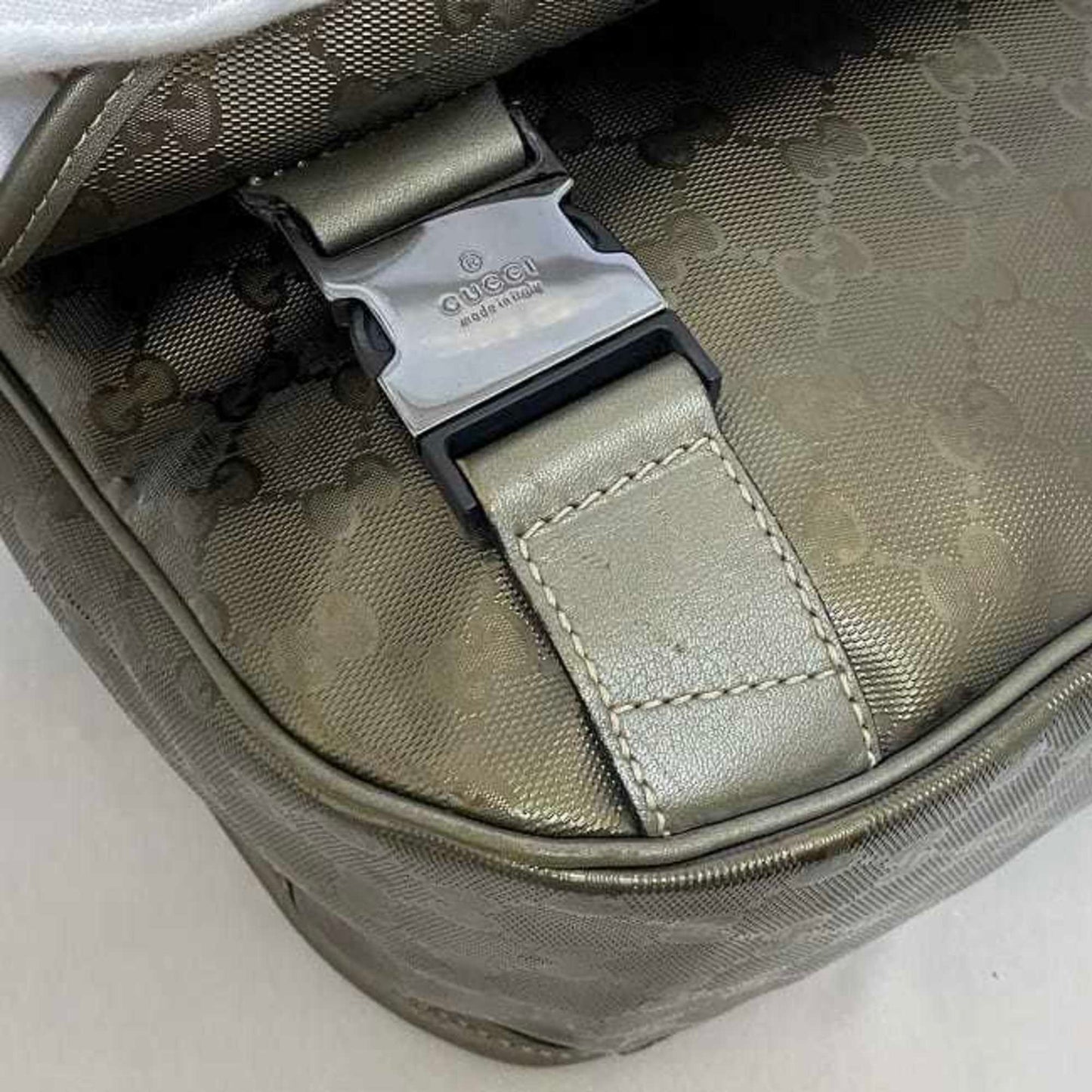 Gucci Green Khaki Coated Canvas Shoulder Bag ( )