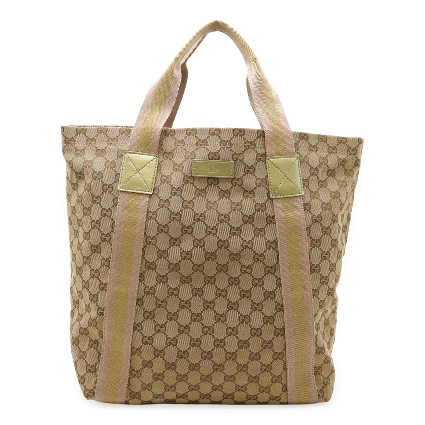 Gucci Beige Gold Khaki Pink Gg Canvas Leather Shoulder Bag Tote Bag ( )