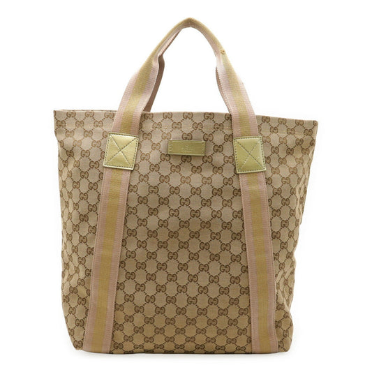 Gucci Beige Gold Khaki Pink Gg Canvas Leather Shoulder Bag Tote Bag ( )