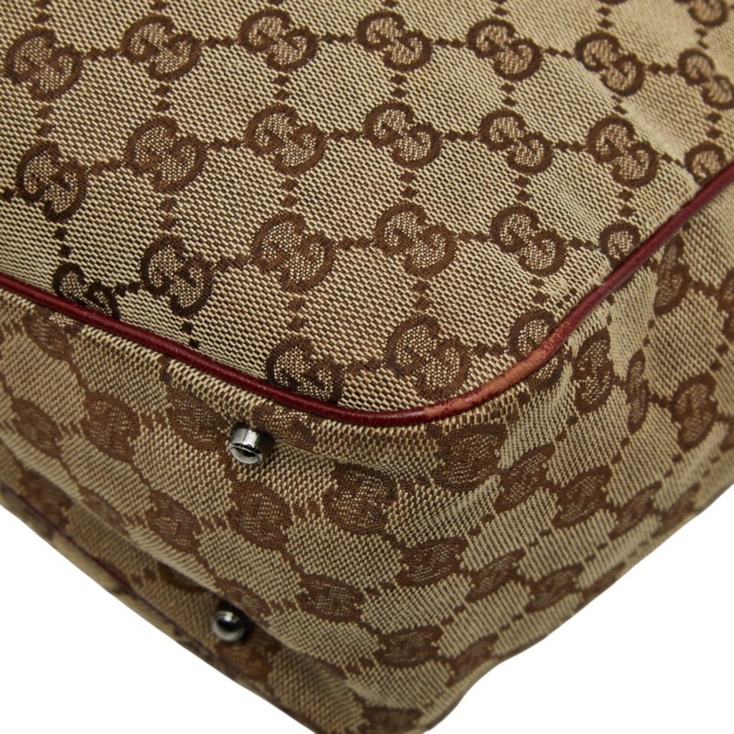 Gucci Beige Bordeaux Canvas Leather Handbag Tote Bag ( )