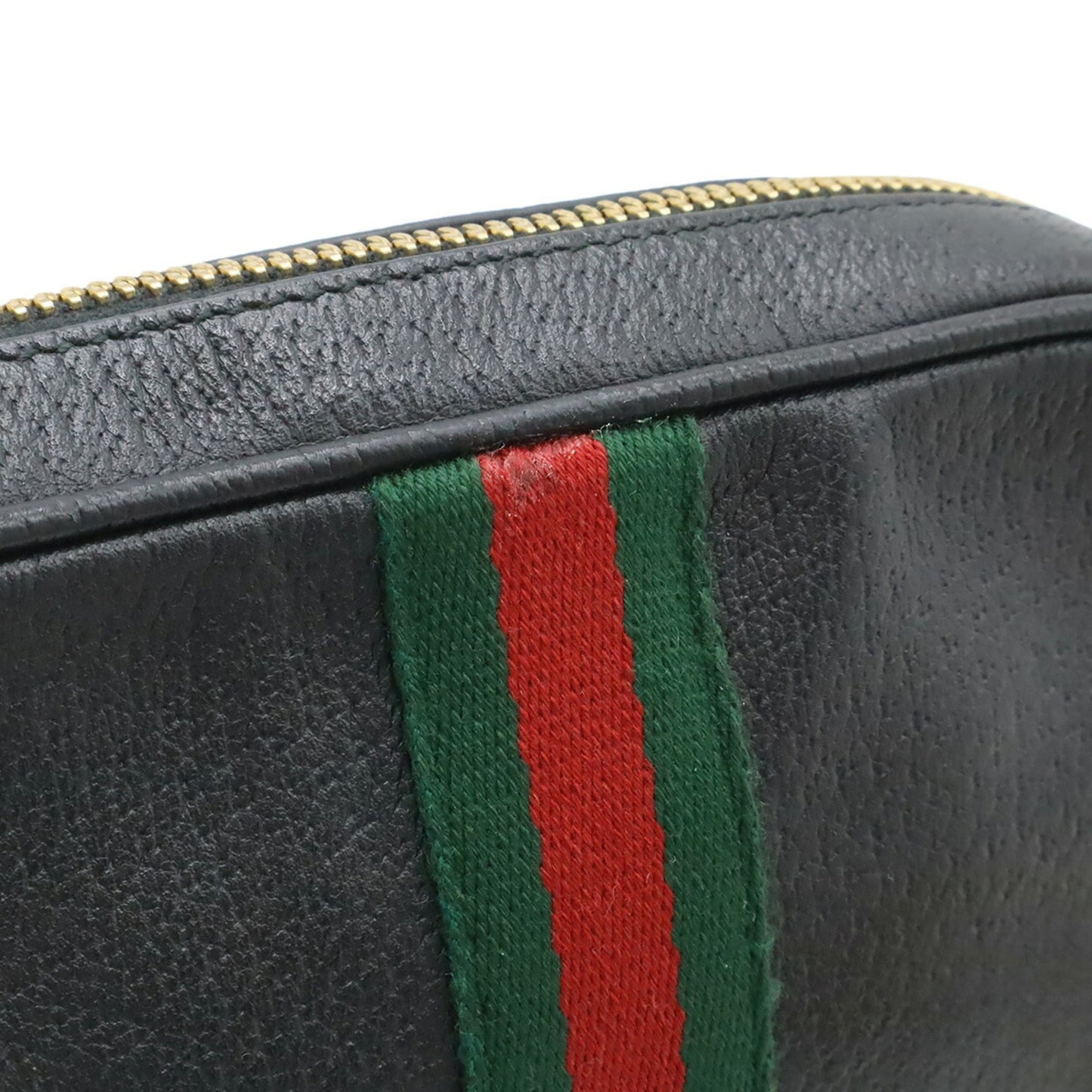 Gucci Black Green Red Color Leather Pochette Shoulder Bag ( )