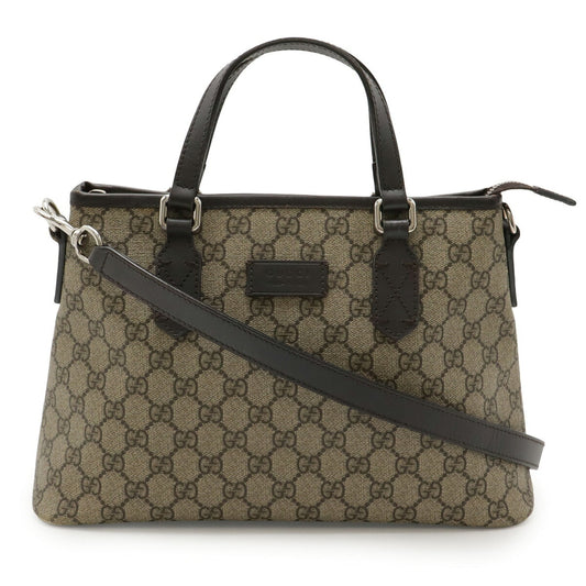 Gucci Beige Dark Brown Gg Supreme Leather Handbag Shoulder Bag Tote Bag ( )