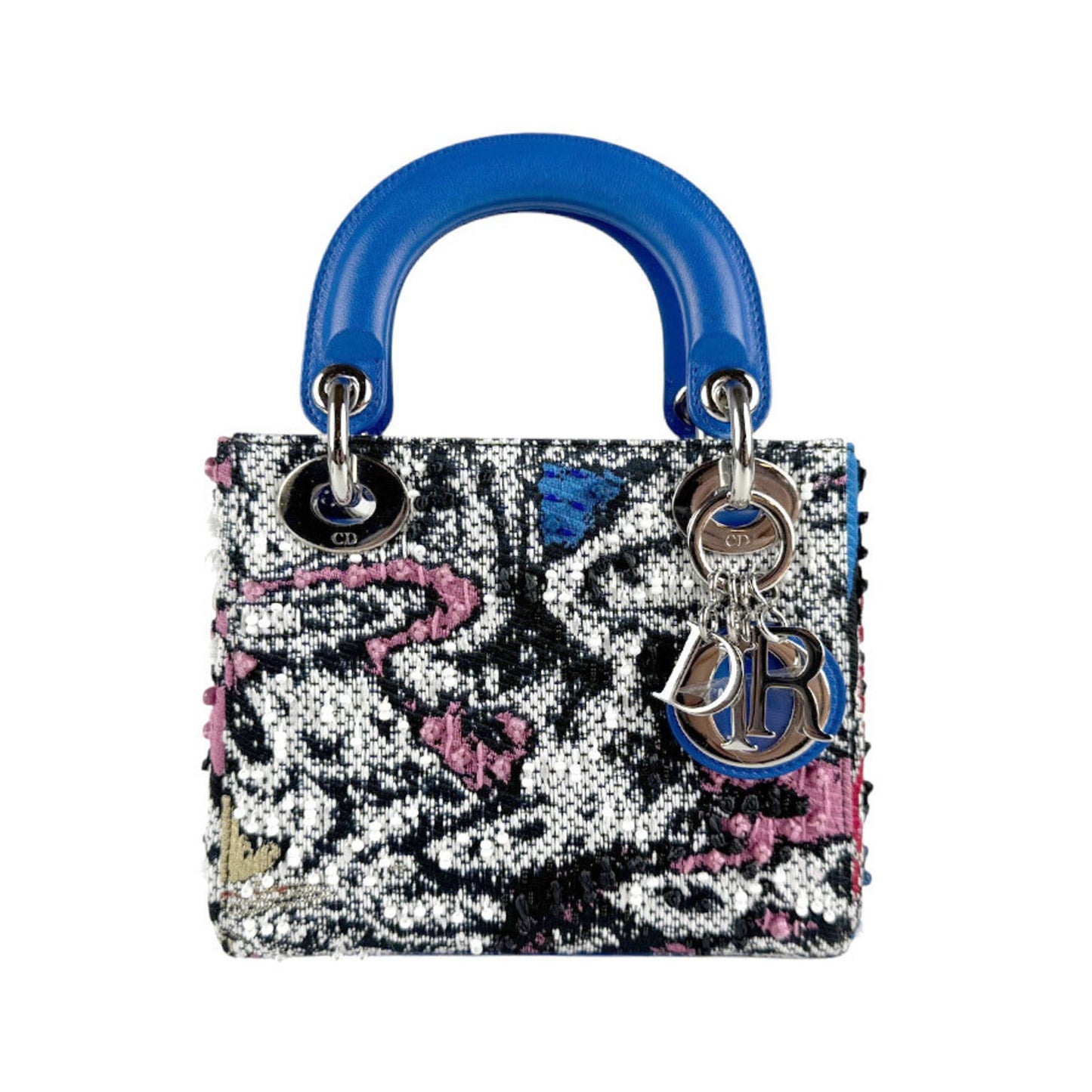 Christian Dior Black Blue Tweed Leather Handbag Shoulder Bag ()