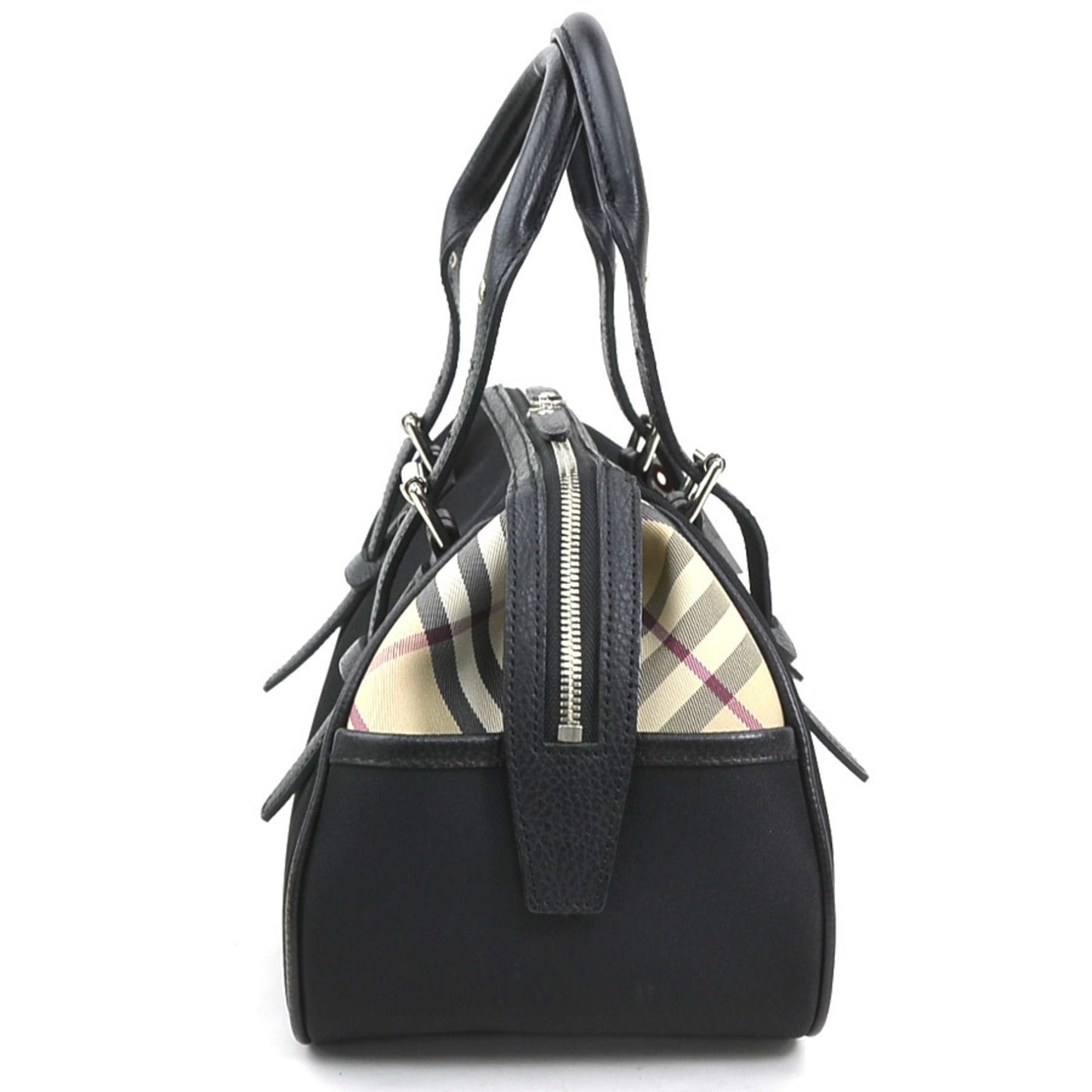 Burberry Beige Black Nylon Canvas Leather Handbag ( )