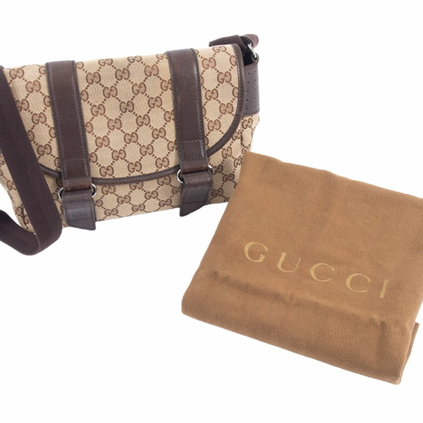 Gucci Beige Brown Gg Canvas Leather Shoulder Bag ( )