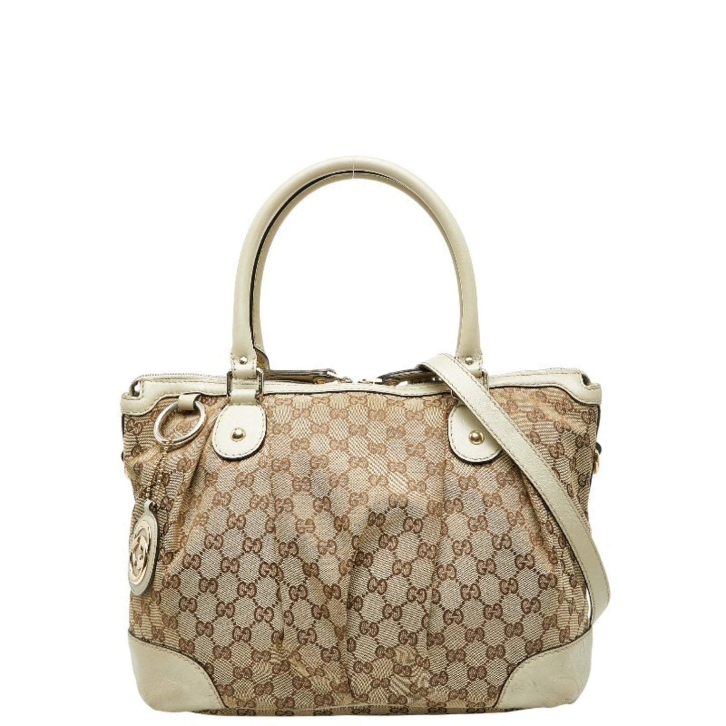 Gucci Beige Brown Canvas Leather Shoulder Bag Tote Bag ( )