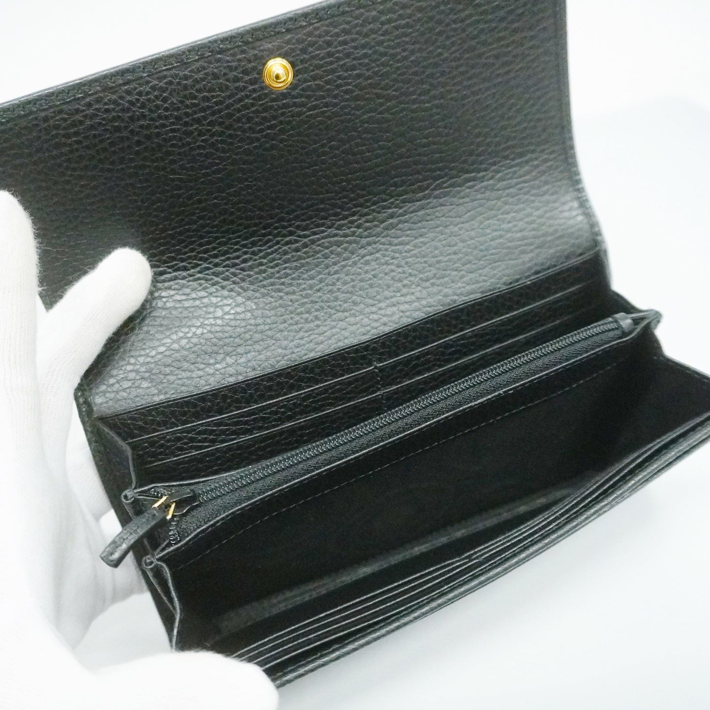 GUCCI Auth  GG Marmont Gold Hardware 456116 Women's Leather Long Wallet Black