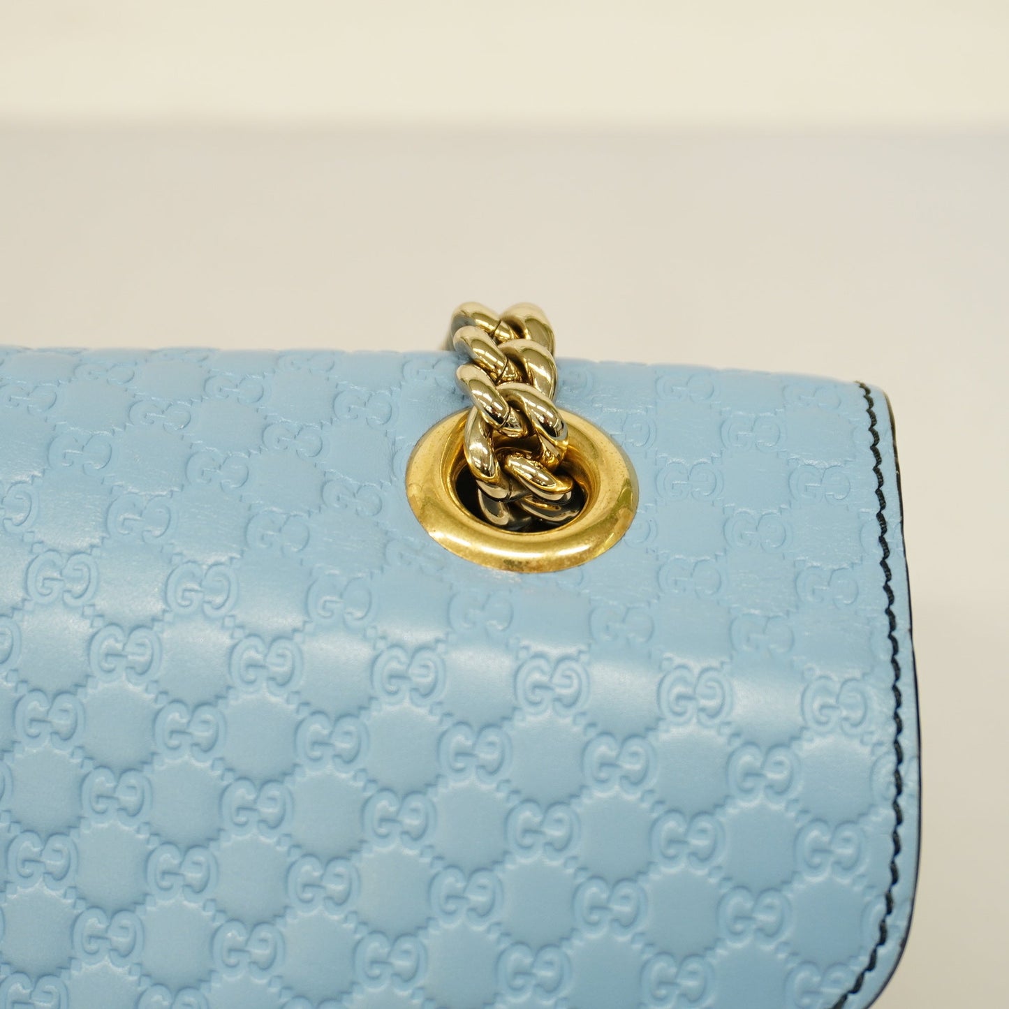 GUCCI Auth  Micro GG Emily 449635 Women's Leather Shoulder Bag Light Blue