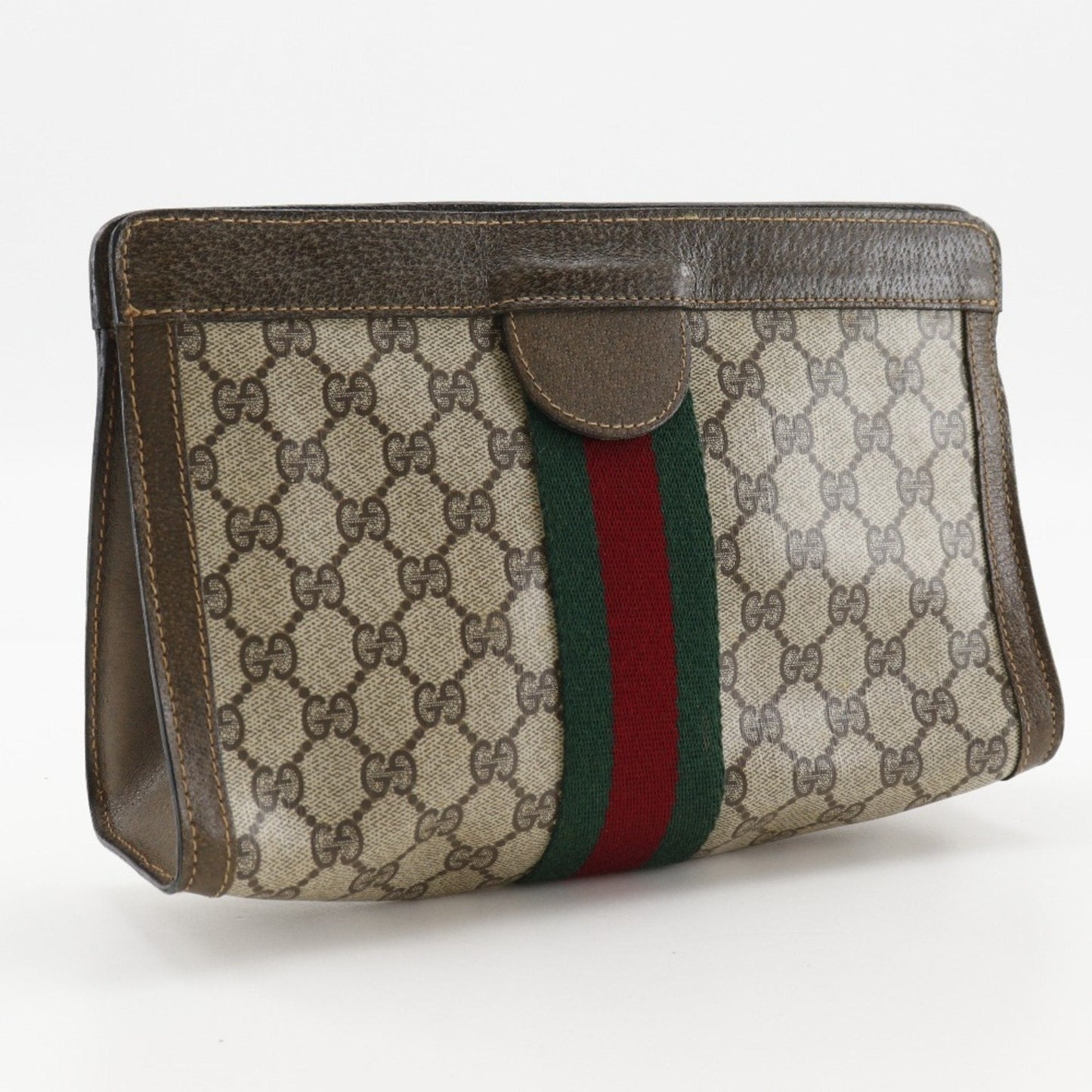 Gucci Brown Gg Plus Leather Clutch Bag Pouch ( )
