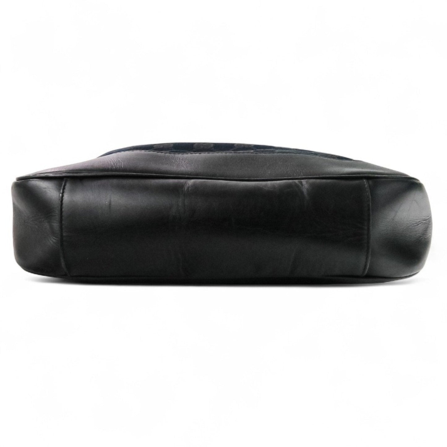 Gucci Black Leather Gg Canvas Handbag Shoulder Bag ( )