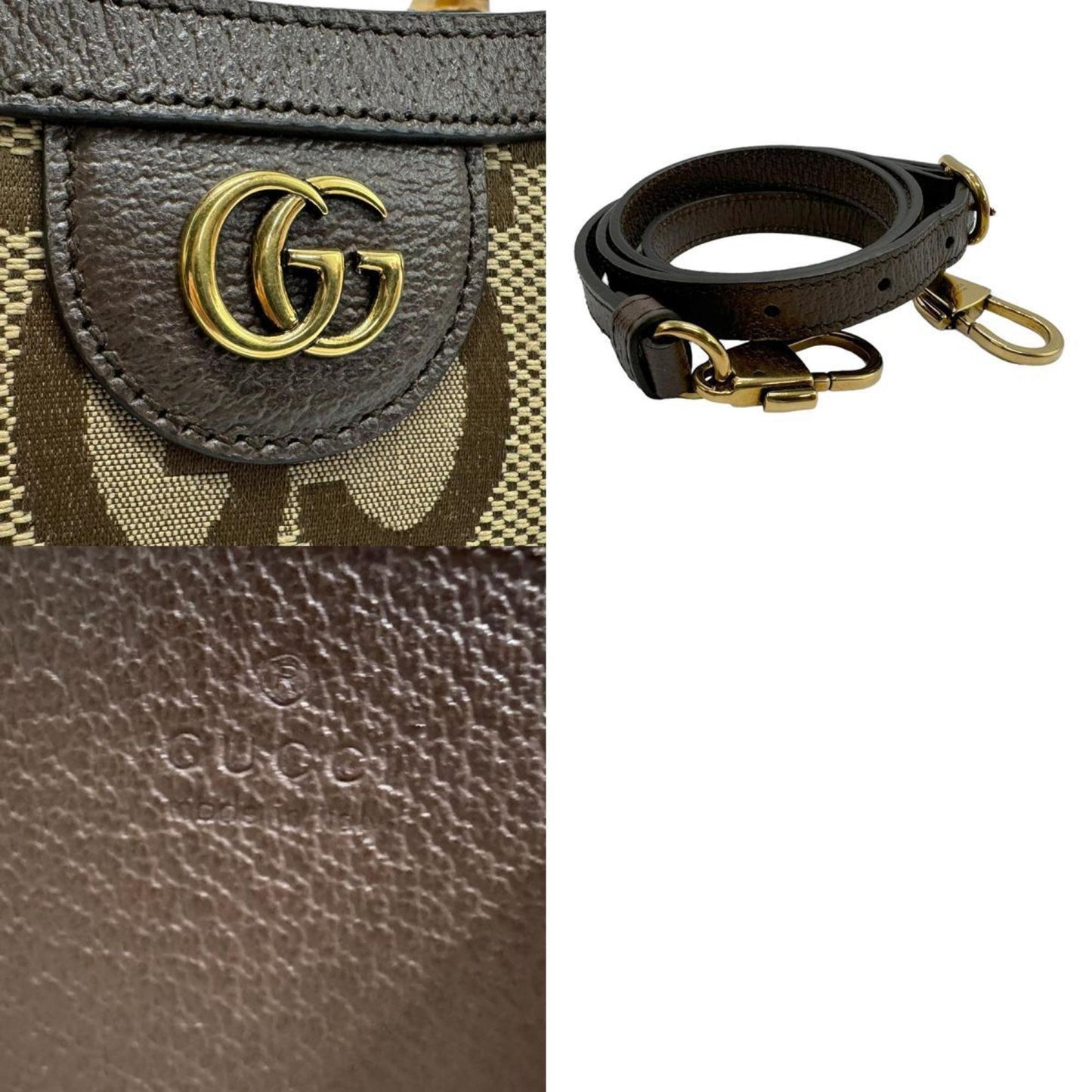 Gucci Brown Gg Canvas Leather Handbag Shoulder Bag Tote Bag ( )
