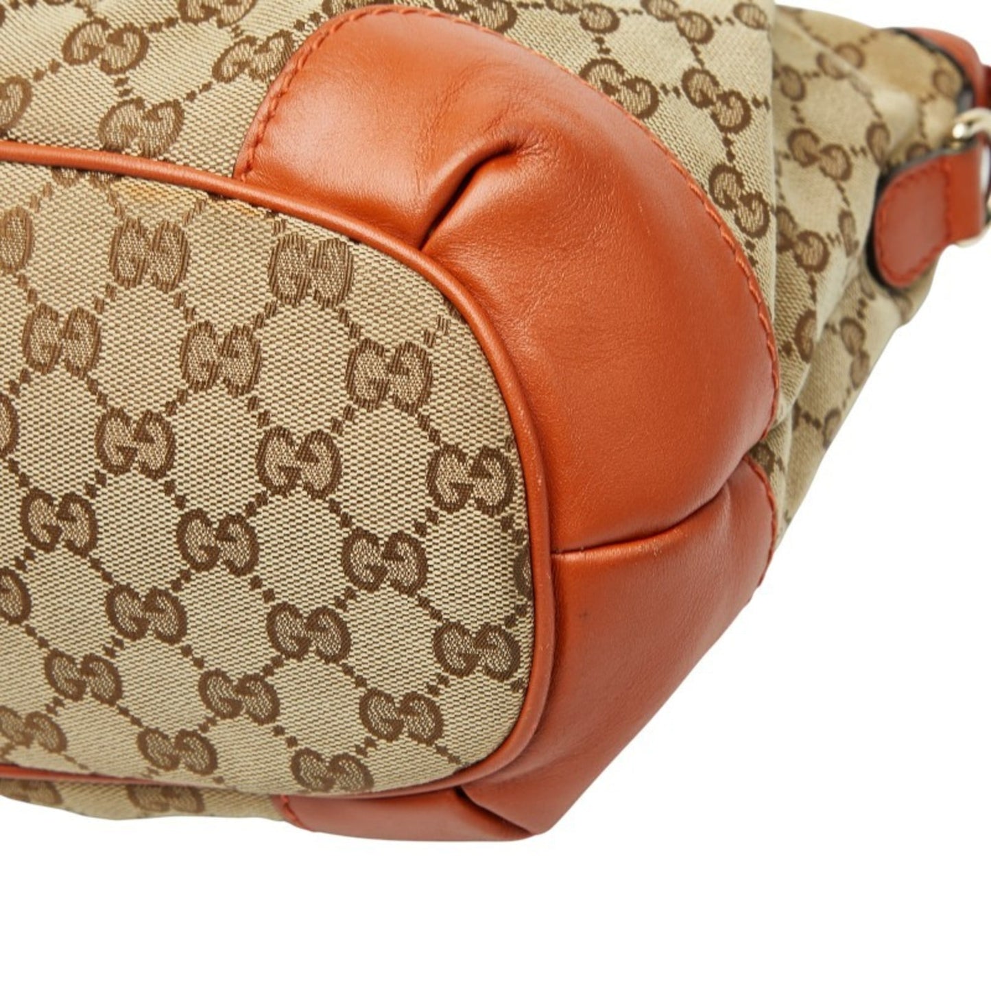 Gucci Beige Orange Canvas Leather Handbag Shoulder Bag ( )